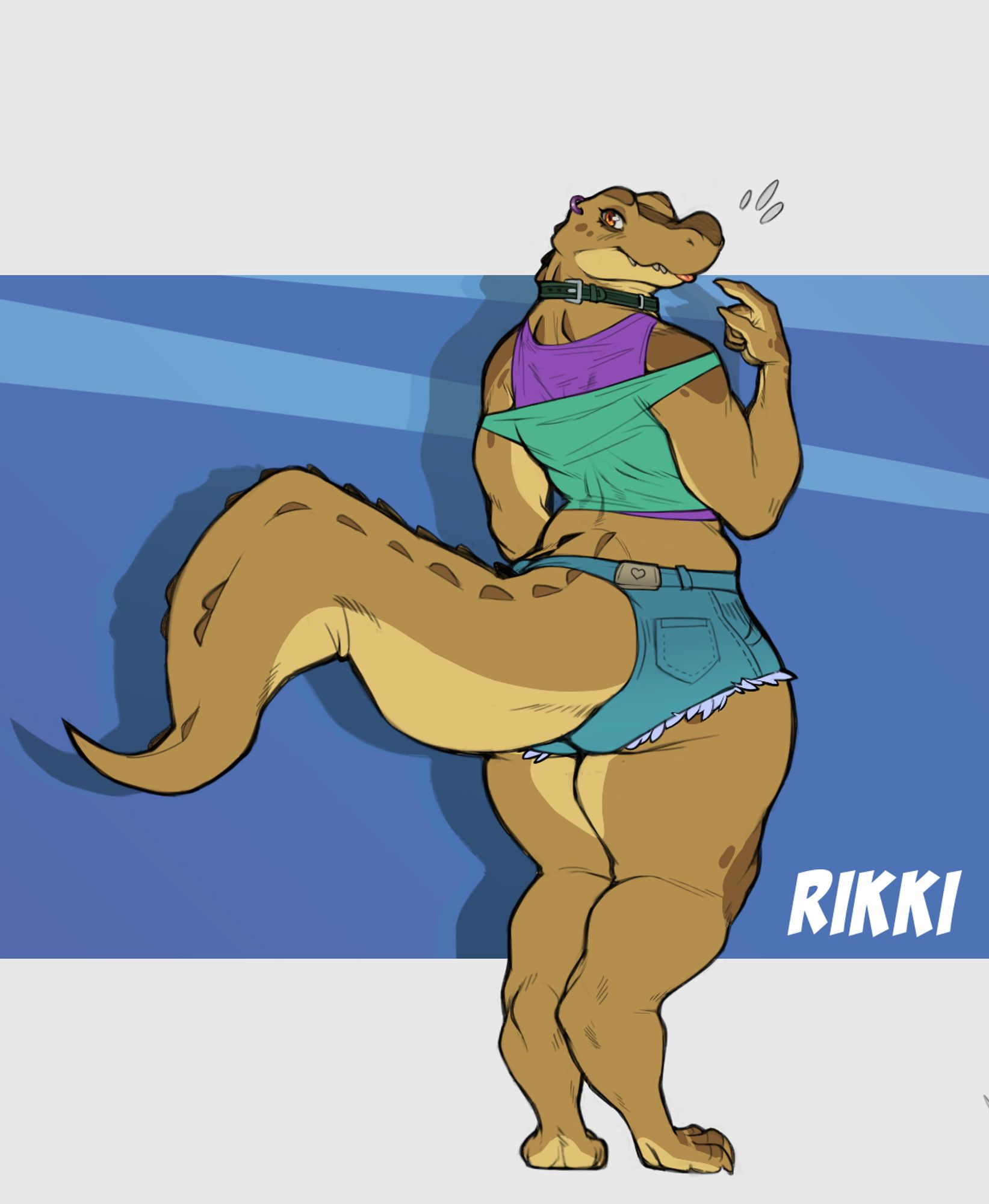 anthro caiman enboy with a dumpy, dressed like a lil slut