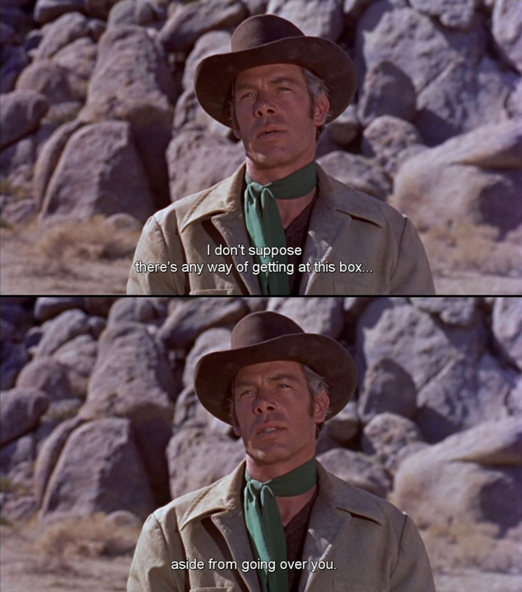 Lee Marvin in SEVEN MEN FROM NOW: "I don't suppose there's any way of getting at this box aside from going over you."