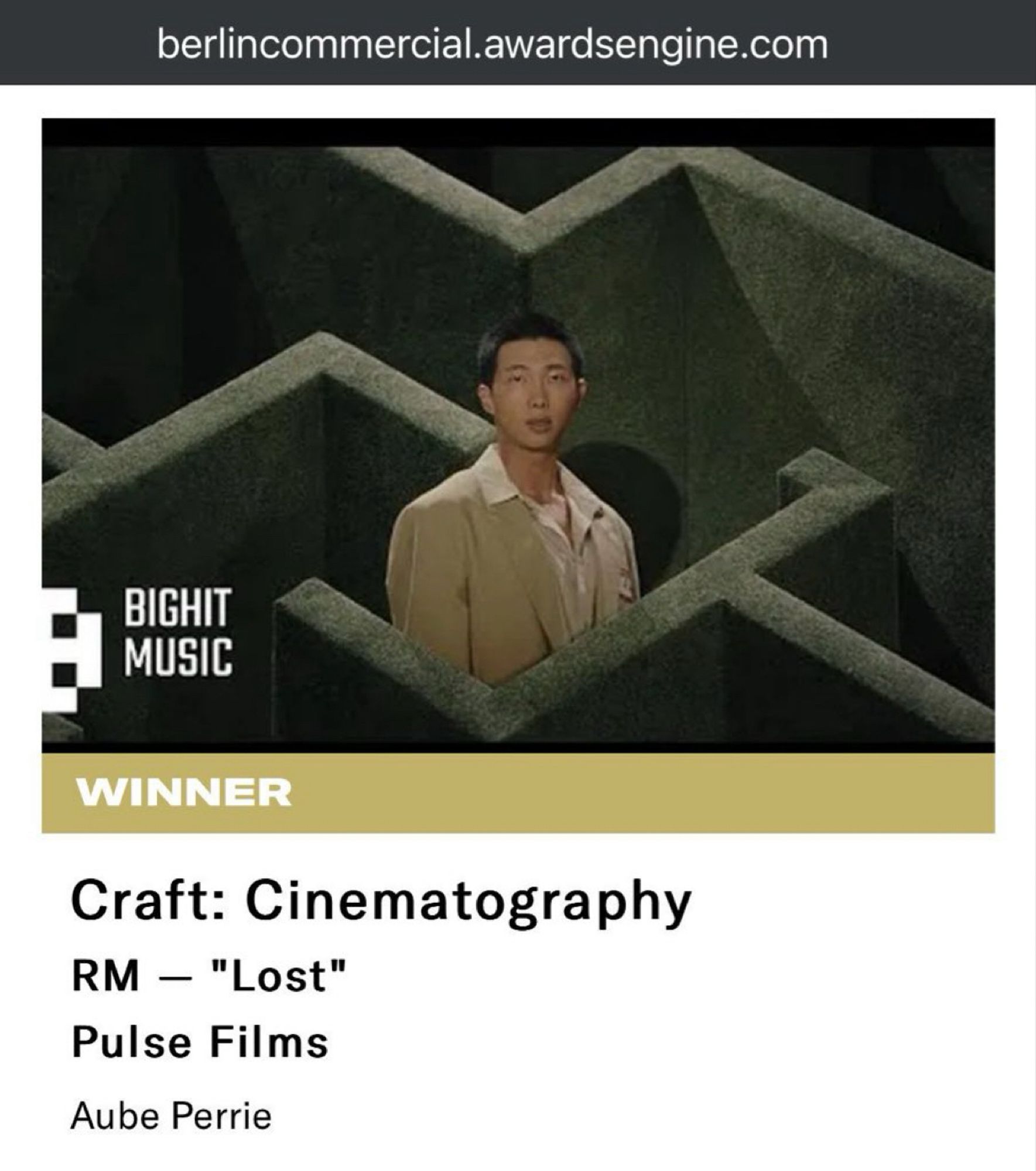 Photo credit of RM Lost winning best cinematography