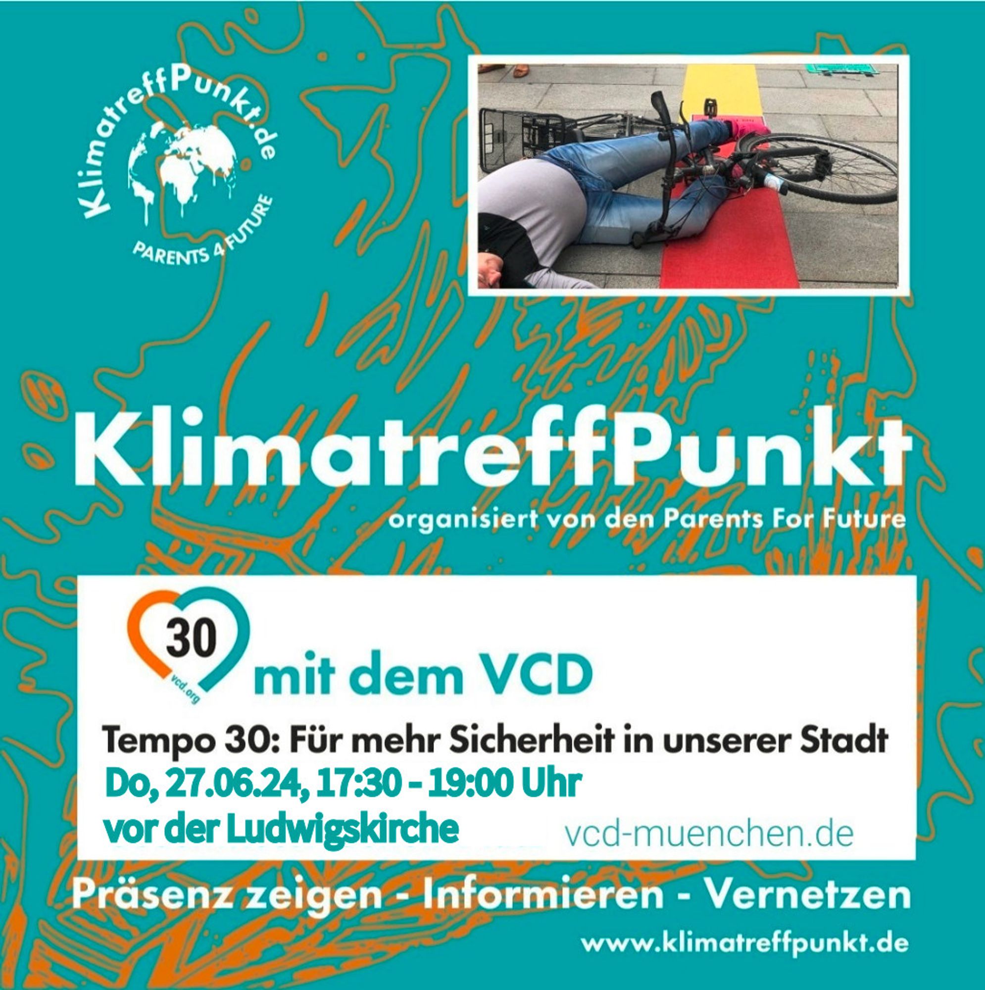 KlimatreffPunkt organisiert von den Parents For Future mit dem VCD

Tempo 30: Für mehr Sicherheit in unserer Stadt

Do, 27.6.24, 17:30 - 19:00
vor der Ludwigskirche

Präsenz zeigen -  Informieren - Vernetzen