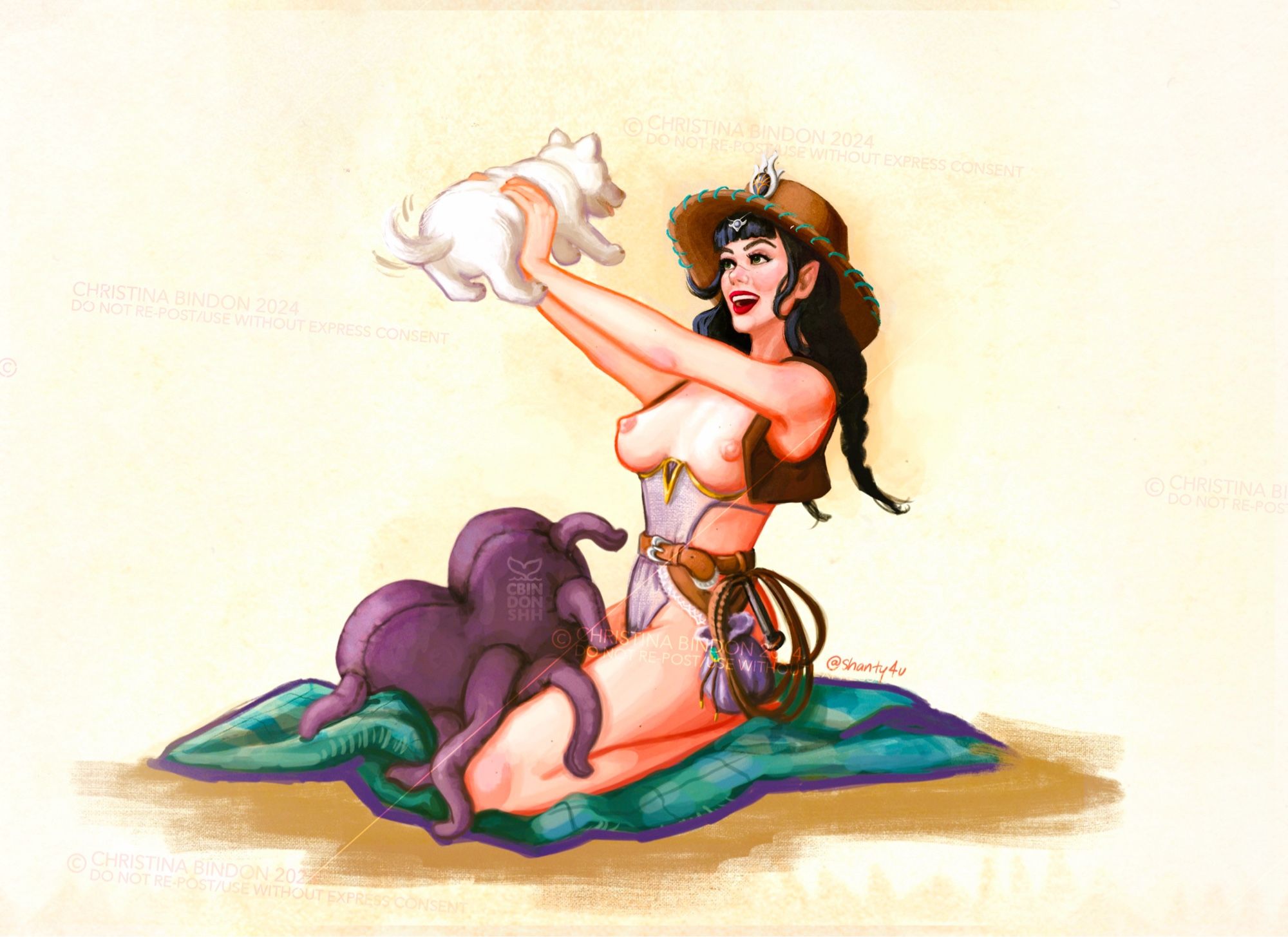 Classic cowgirl pinup style of shadowheart. Boobs