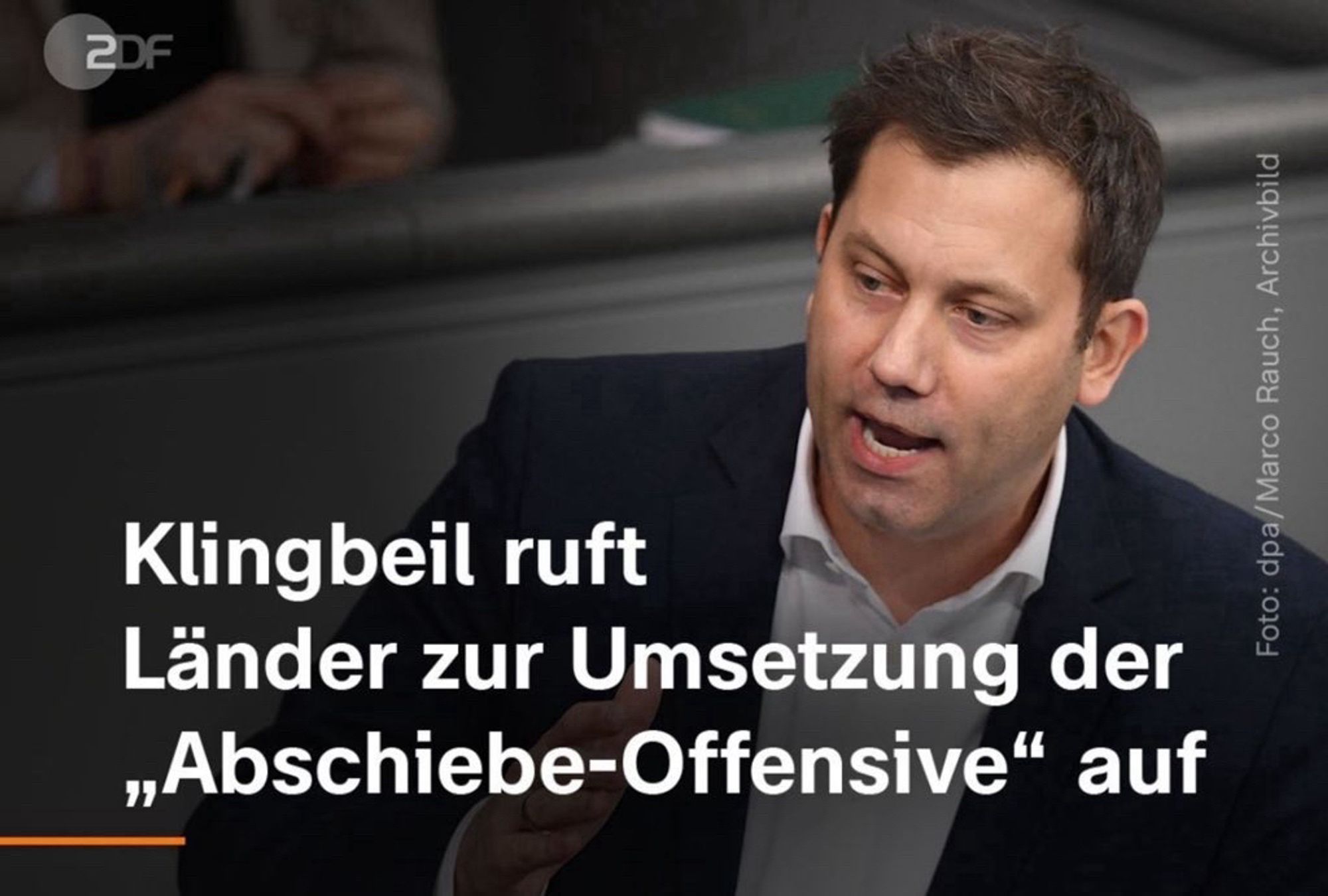 Bild von Lars Klingbeil mit Schriftzug: „Klingbeil ruft Länder zur Umsetzung der „abschiebeoffensive“ auf.