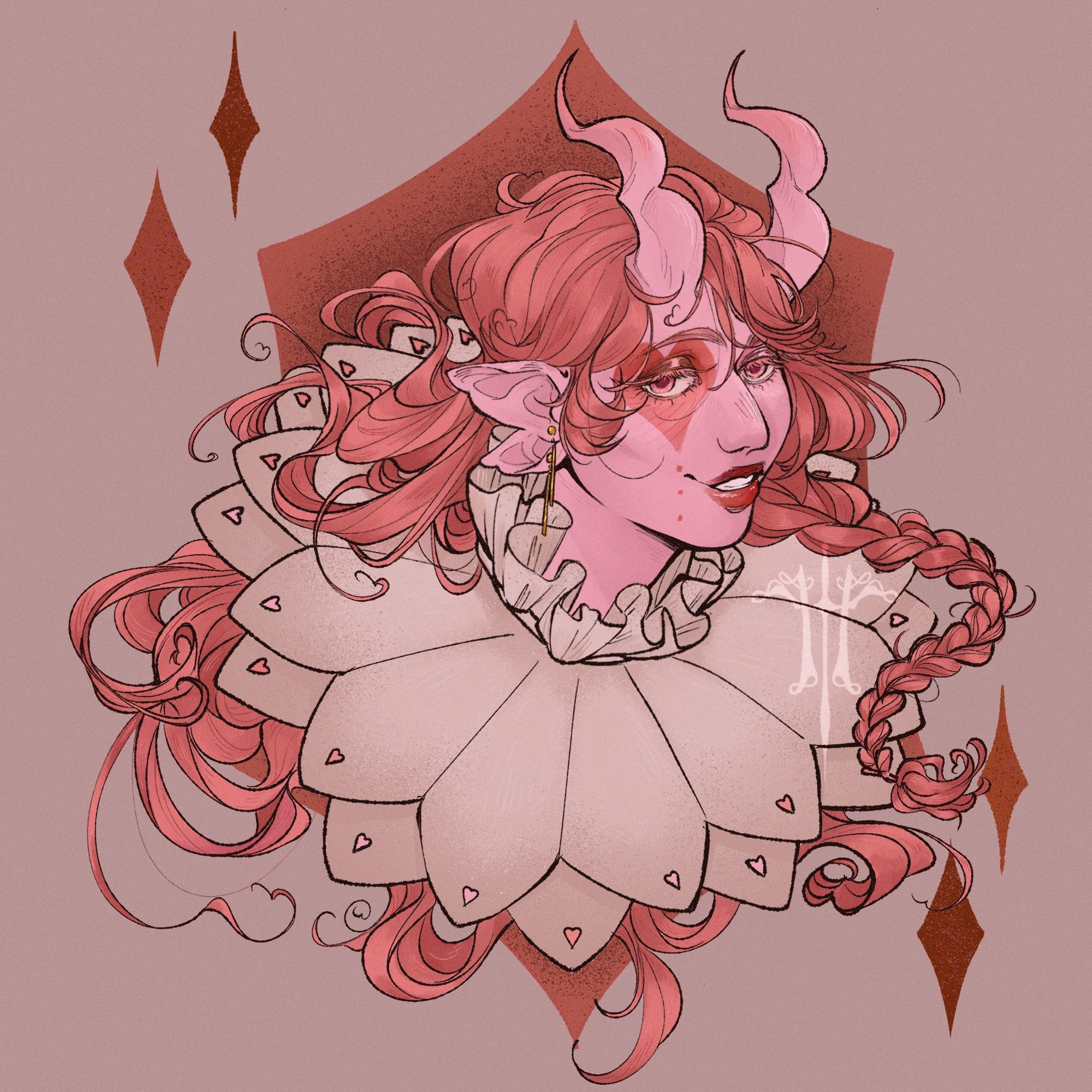 Example of a head shot commission, a pink bard tiefling