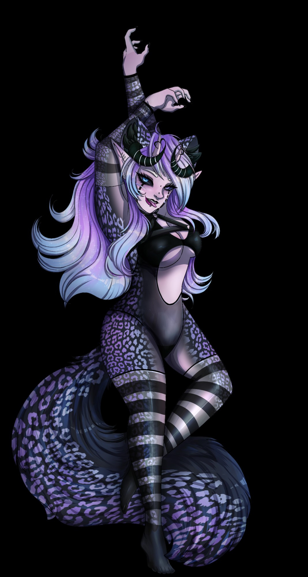  beautiful Rave Snow Leopard girl pinup  with horns