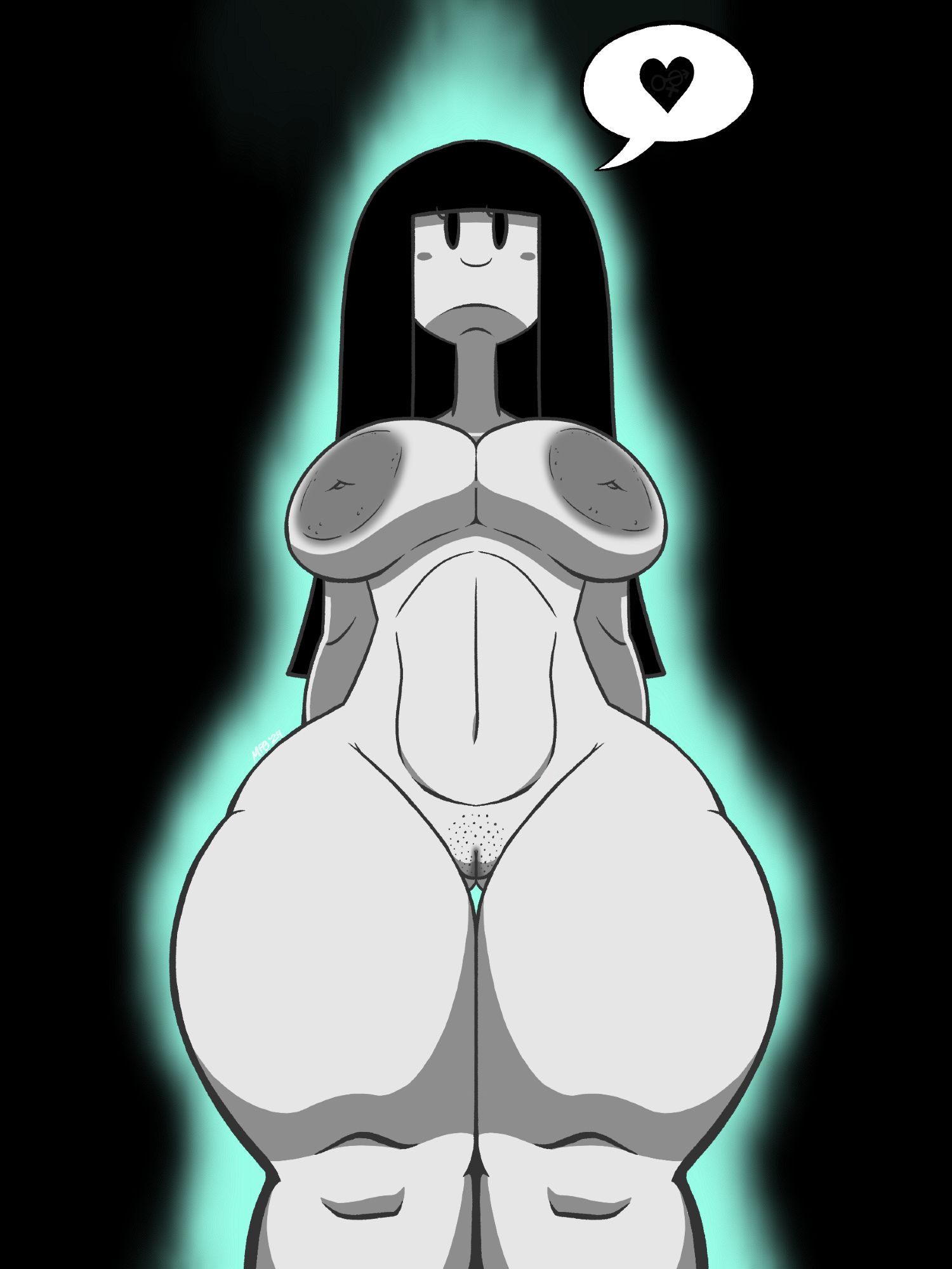 Fan art of MaloriePop's Iko Imamura the ghost doll lady, in her birthday suit.