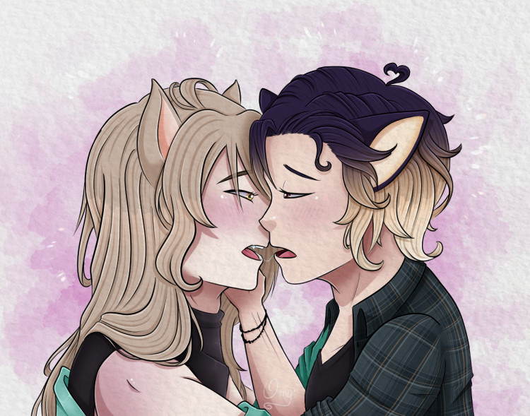 Melisende (left) and Clémentin (right) kissing each other