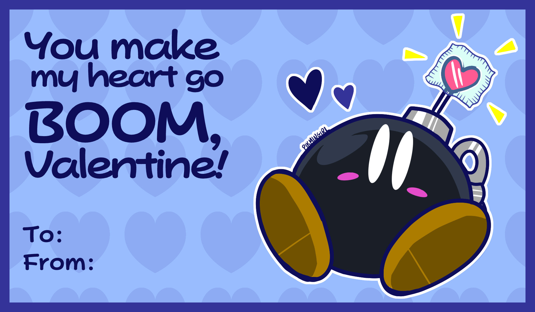 "You make my heart go boom, Valentine!" Bobby the Bob-omb has a heart lollipop where his fuse would normally go.