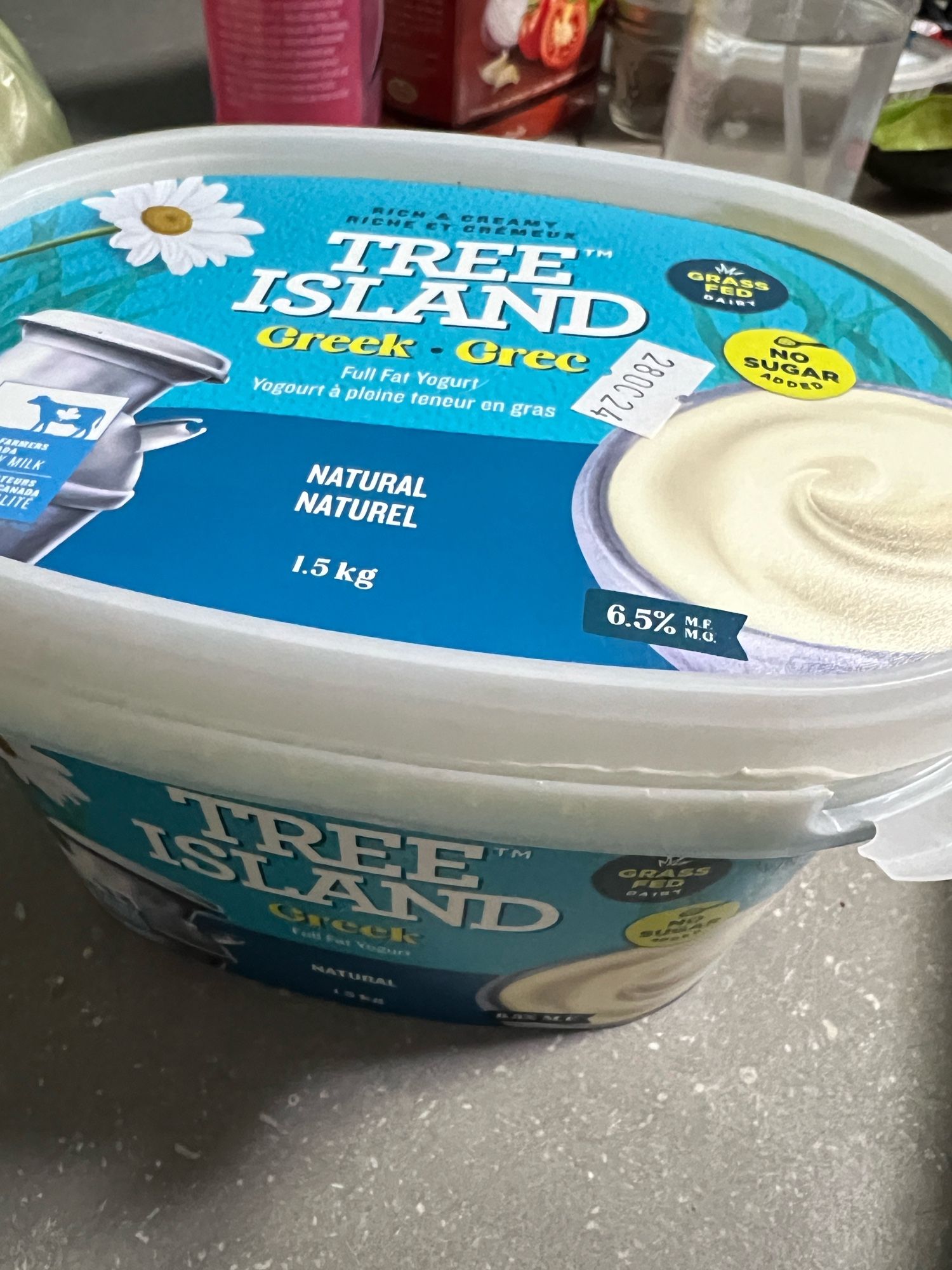 A tub of Tree Island natural Greek yogurt.