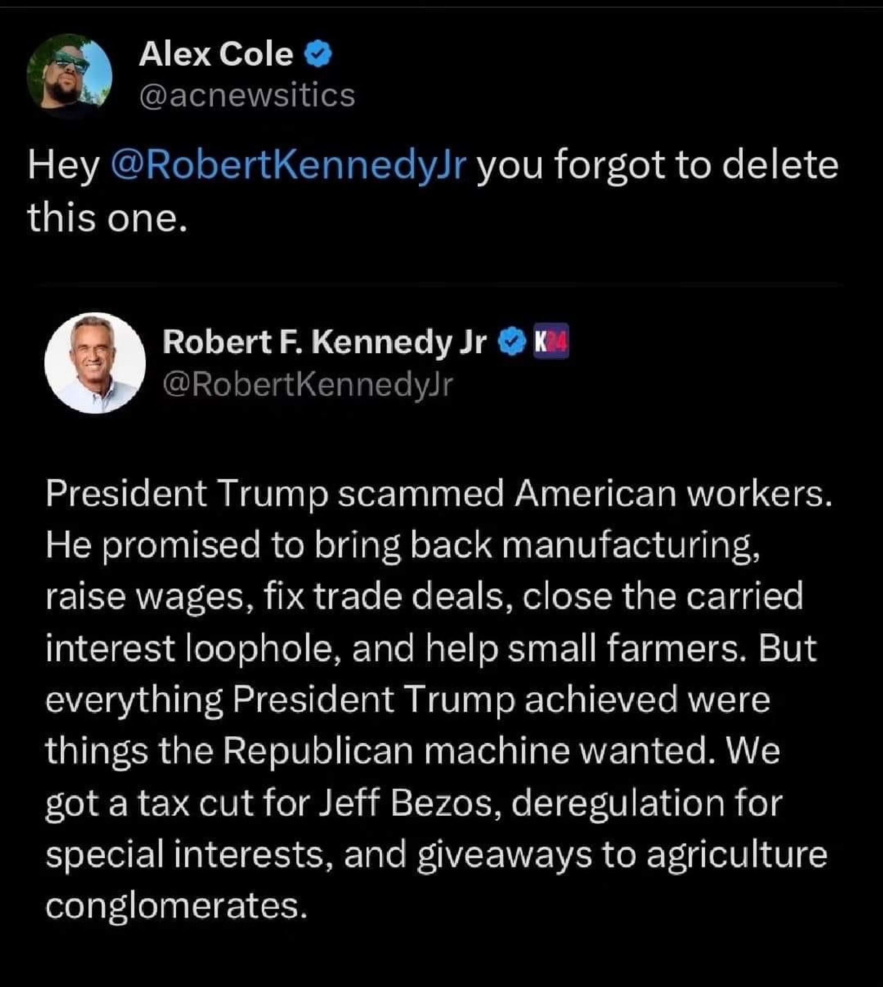 Old RFK Jr. tweet attacking former President Donald Trump.