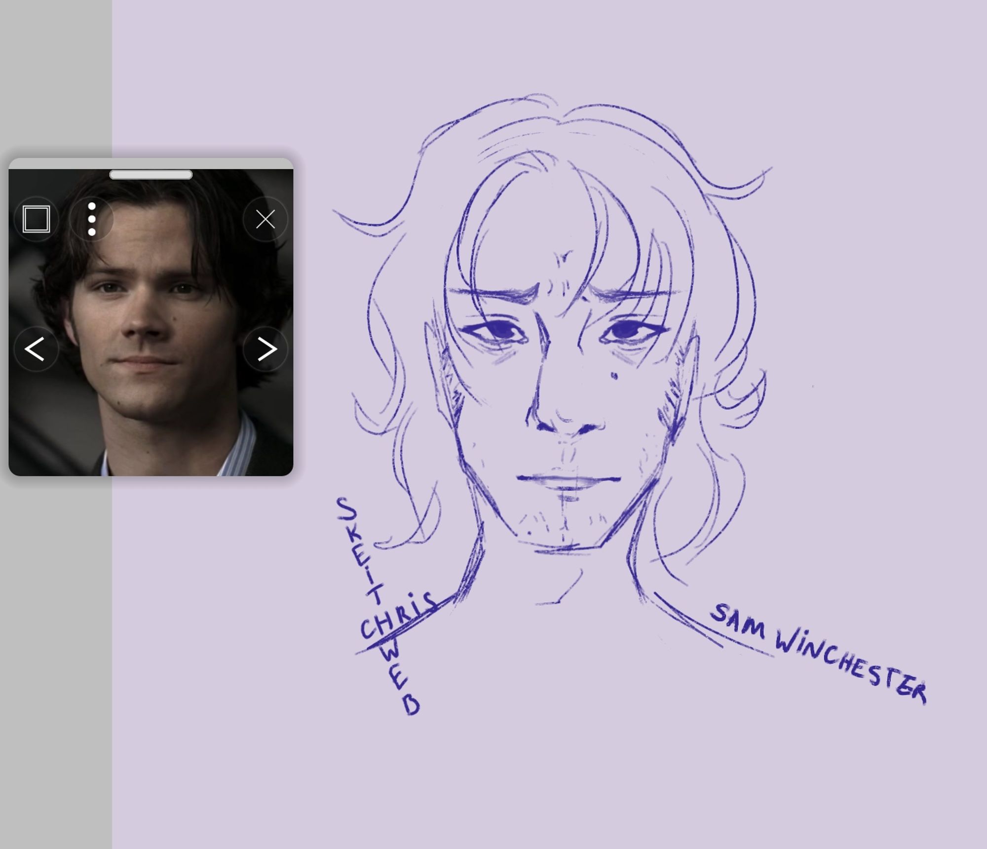 Desenho de um personagem chamado Sam que protagoniza a série "Supernatural". 