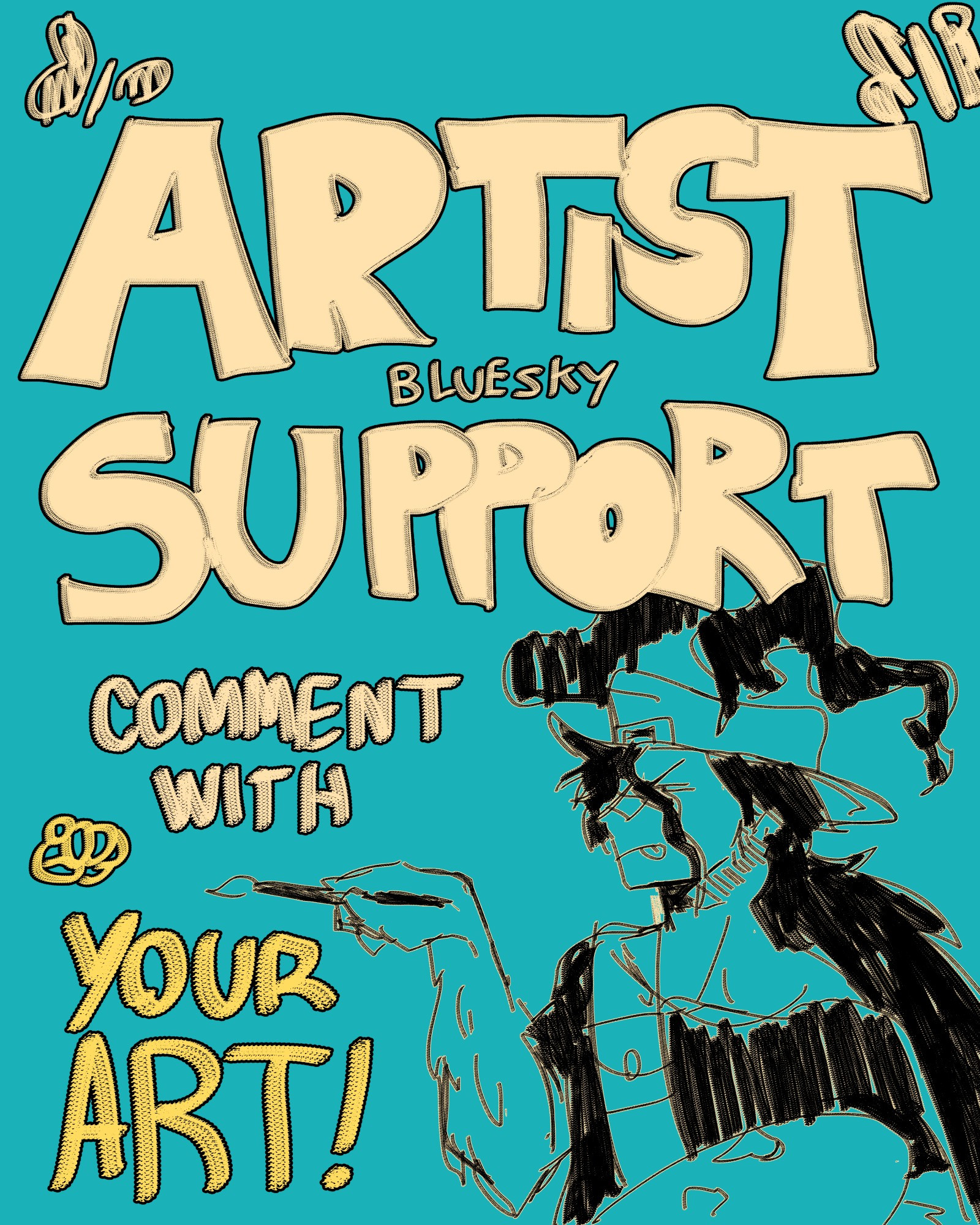 Artist support (bluesky), Comment with your art to get promoted!