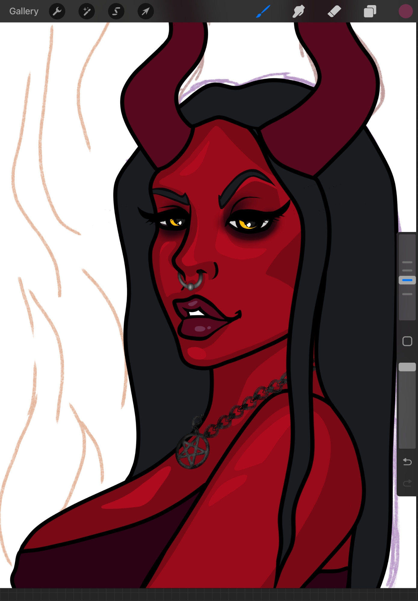 Work in progress drawing of a devil woman on procreate by SazDz Art