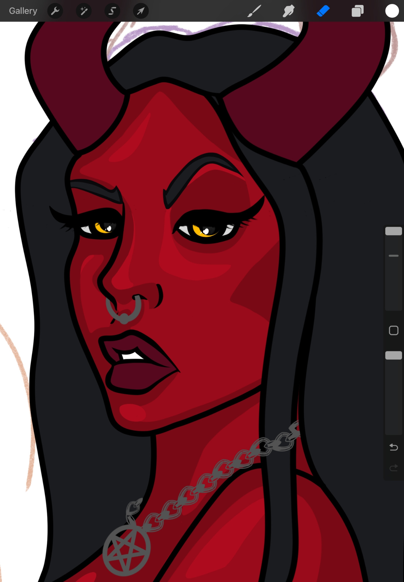 Work in progress drawing of a devil woman drawn on procreate by sazdz art