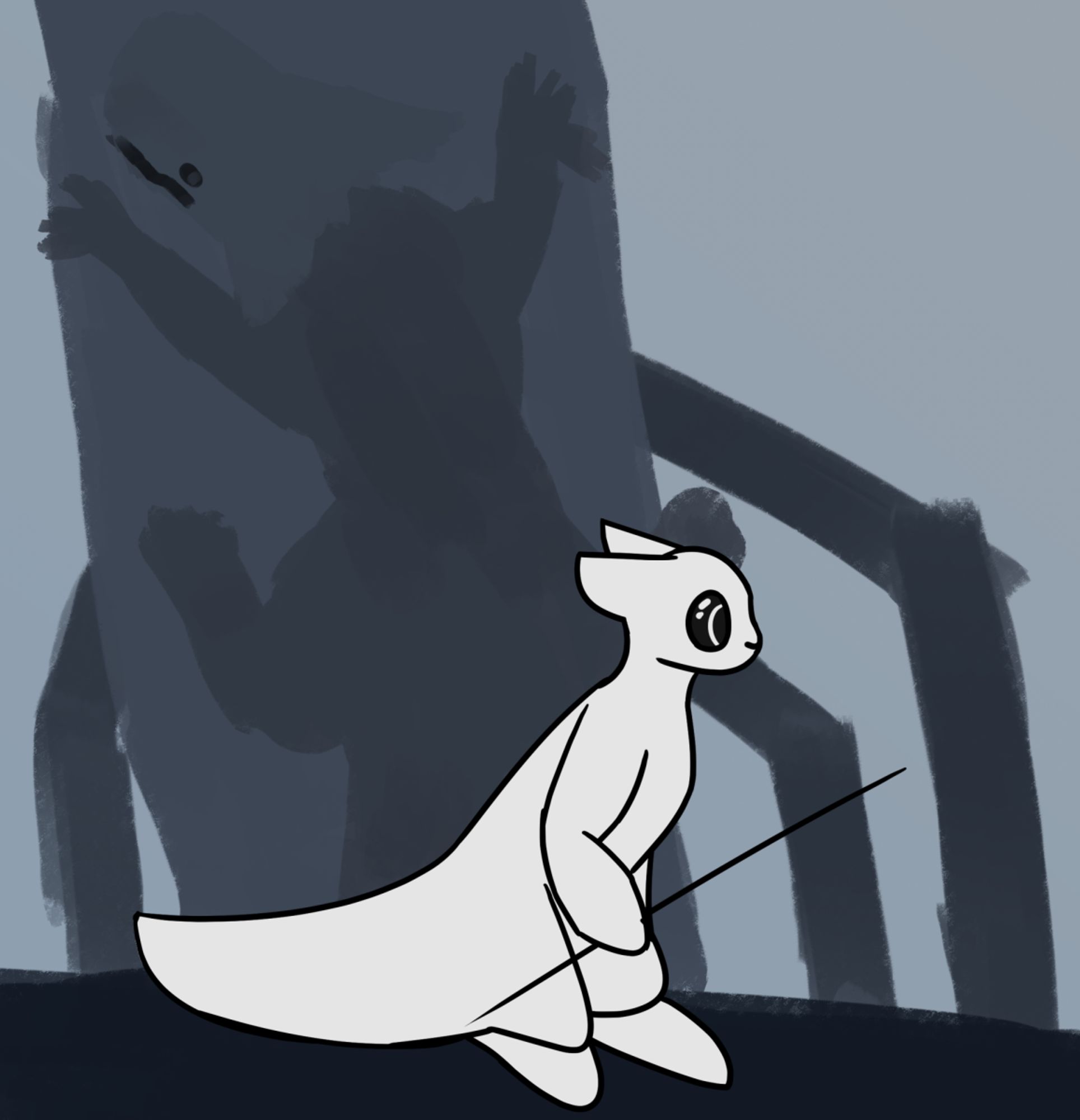 a slugcat walking past a well-camoflaged white lizard