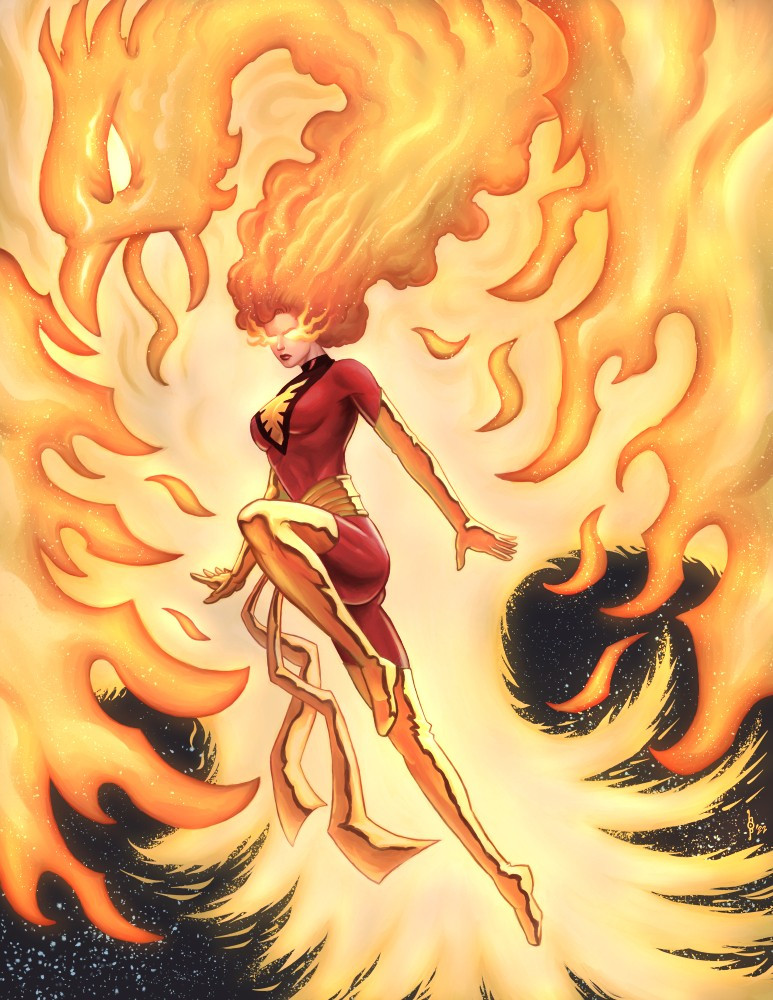 Jean Grey in her red Dark Phoenix outfit