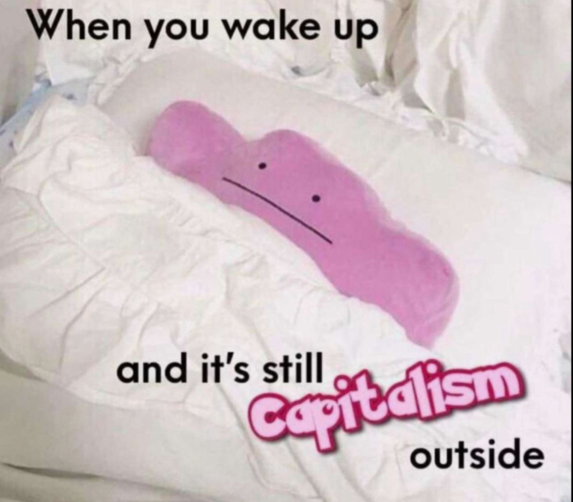 When you wake up
and it's still capitalism 
outside