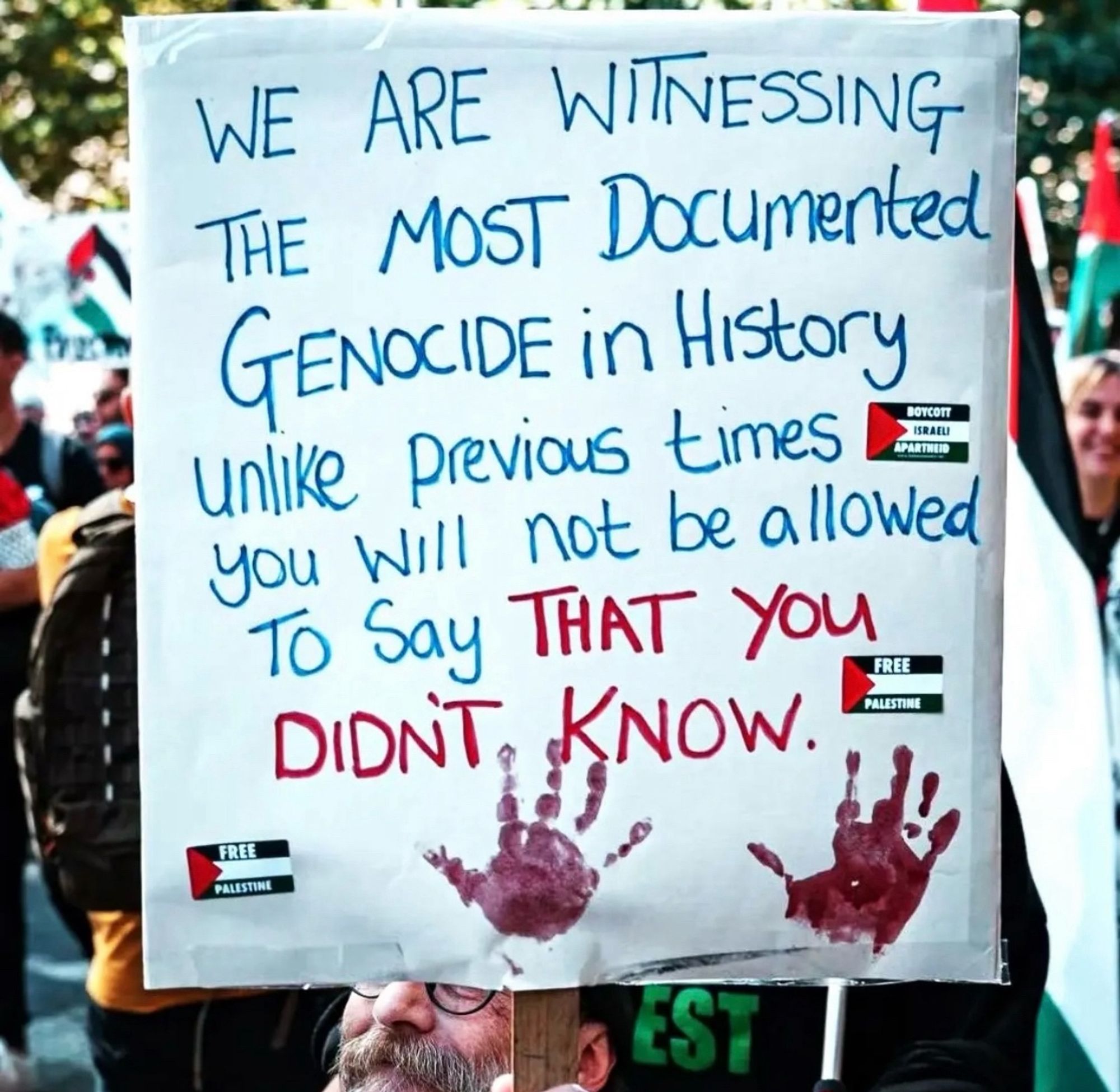 WE ARE WINESSING THE MOST Documented
GENOCIDE in History unlike previous times you will not be allowed To Say THAT YOU DIDNT KNOW.