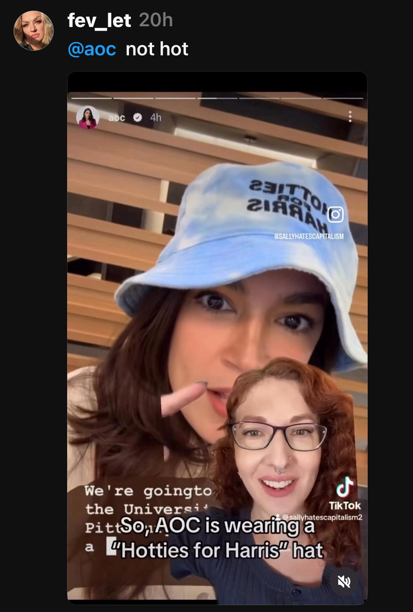 &SALLY HATESCAPITALISM

Pfft so AOC is wearing a
"Hotties for Harris" hat…