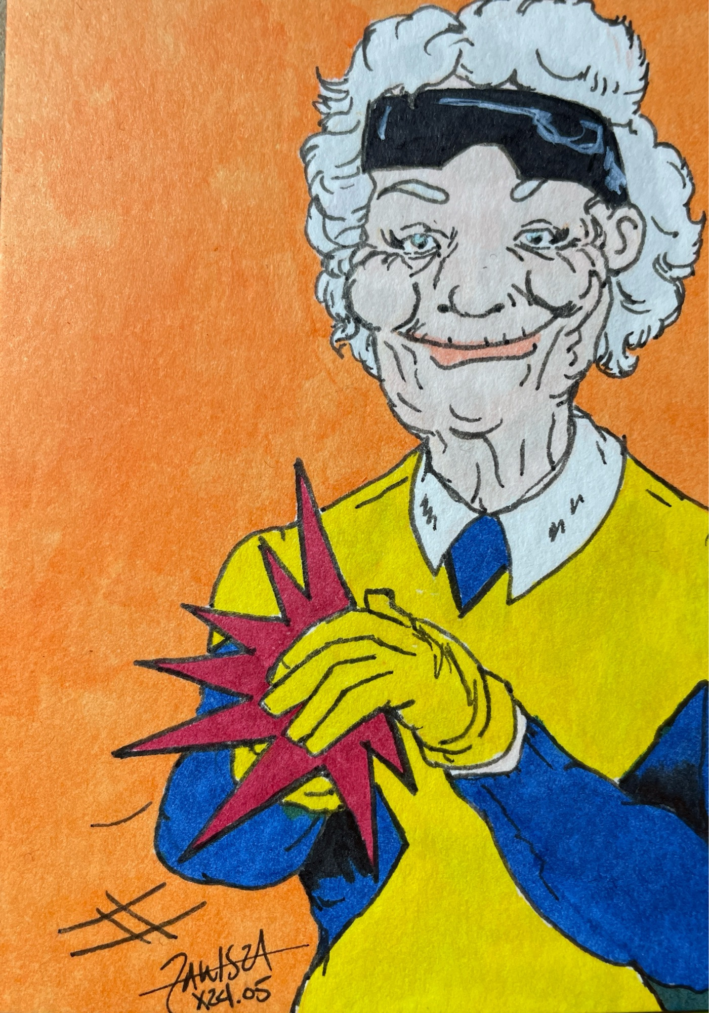 Granny Smite from Marvel Comics’ X-Factor, drawn and colored on a trading card.