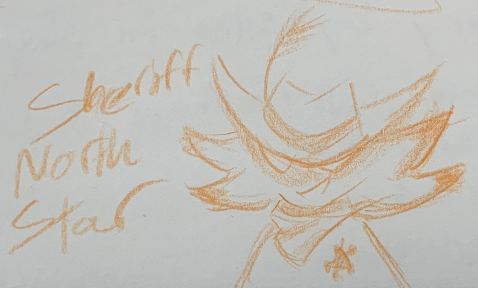 An orange pencil doodle of Sheriff North Star, a cowboy character from the fangame Undertale Yellow