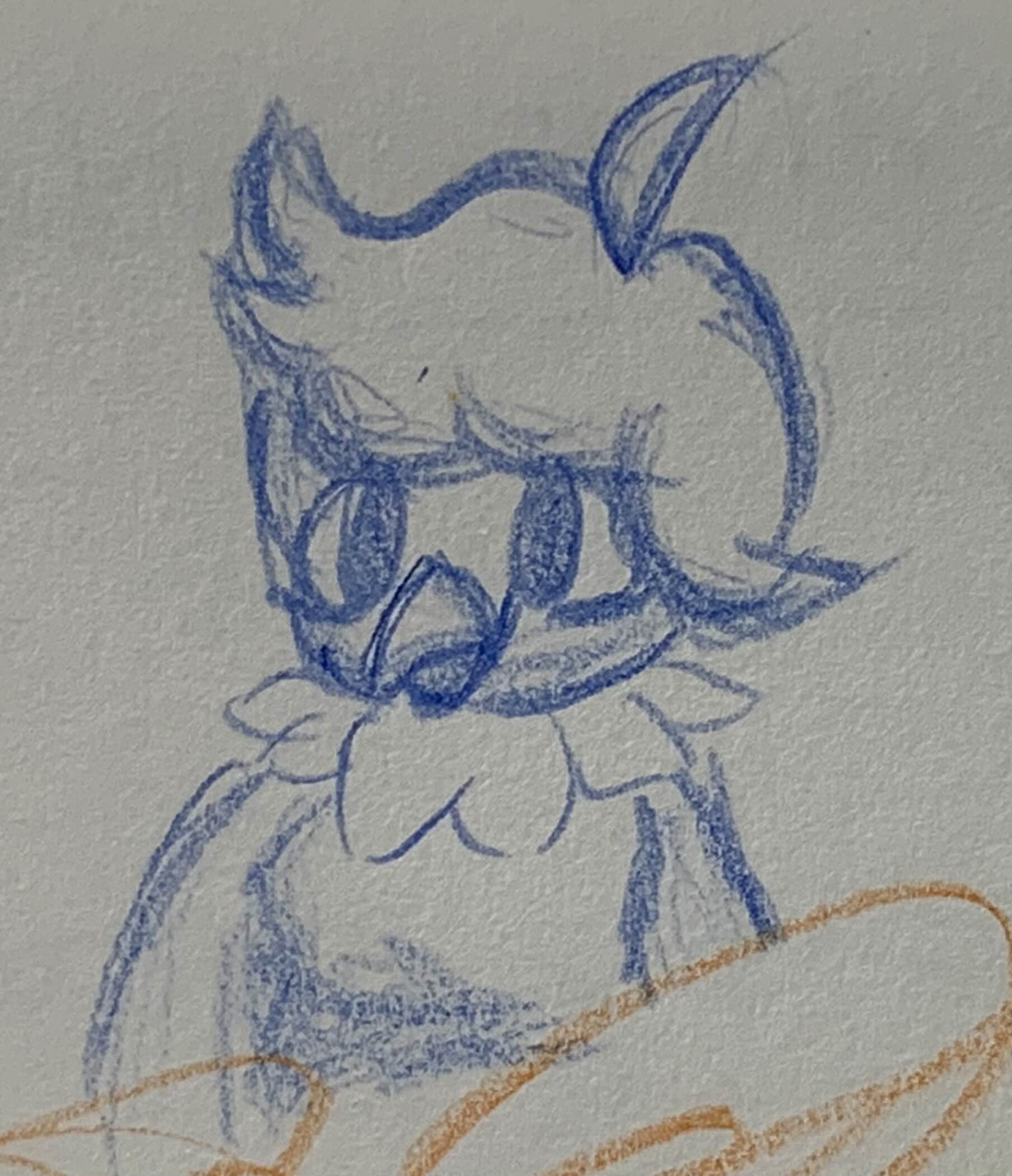 A blue pencil doodle of Martlet, a bluebird character from the fangame Undertale Yellow