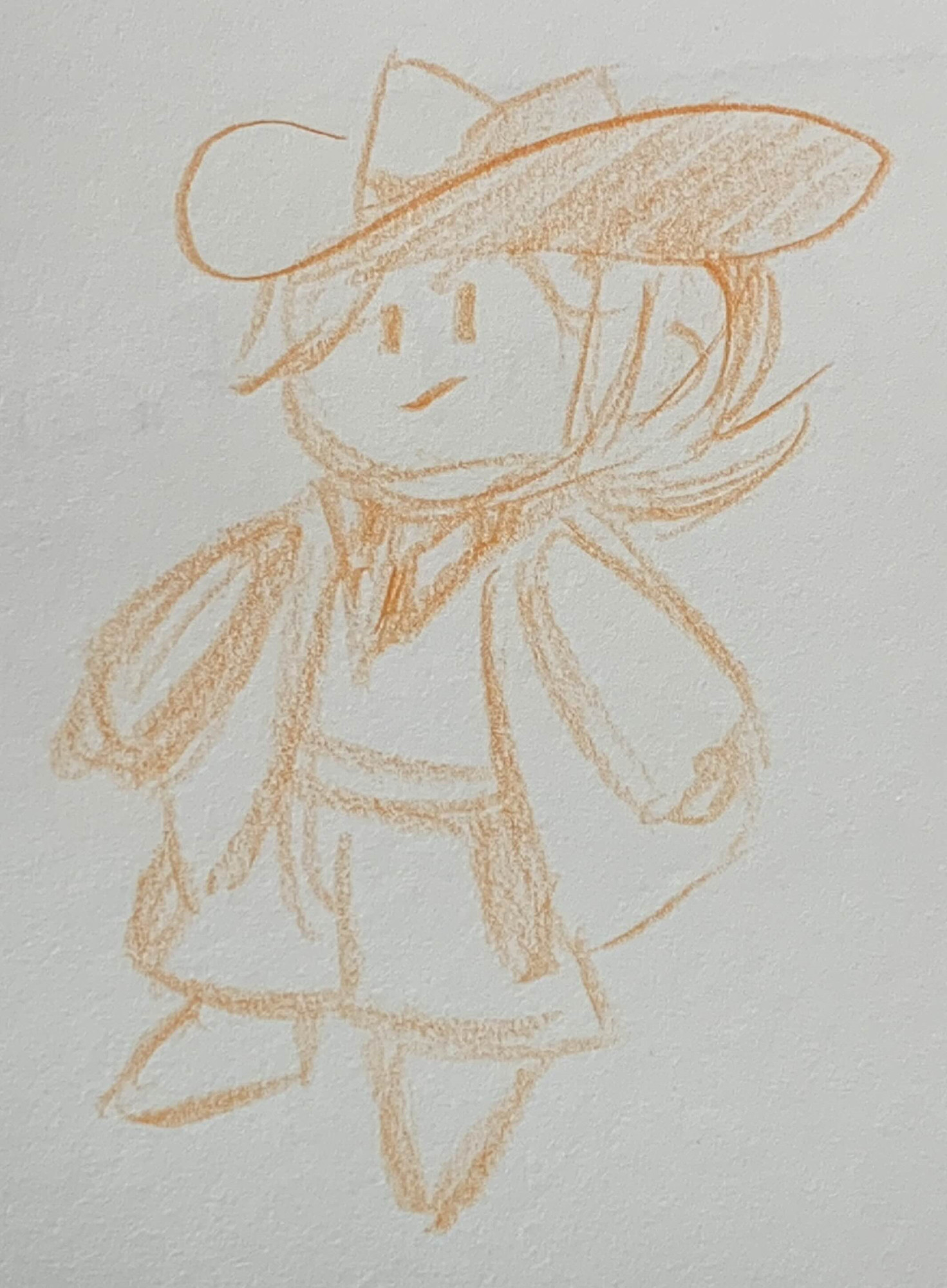 An orange pencil doodle of Clover, the sixth fallen human, from the fangame Undertale Yellow