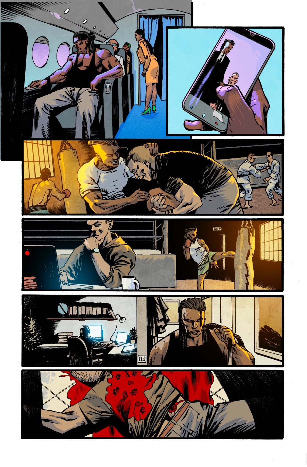 Comic page from American Yakuza: Act I featuring a series of disconnected panels in a memory montage sequence exposition setting up the rest of the book.