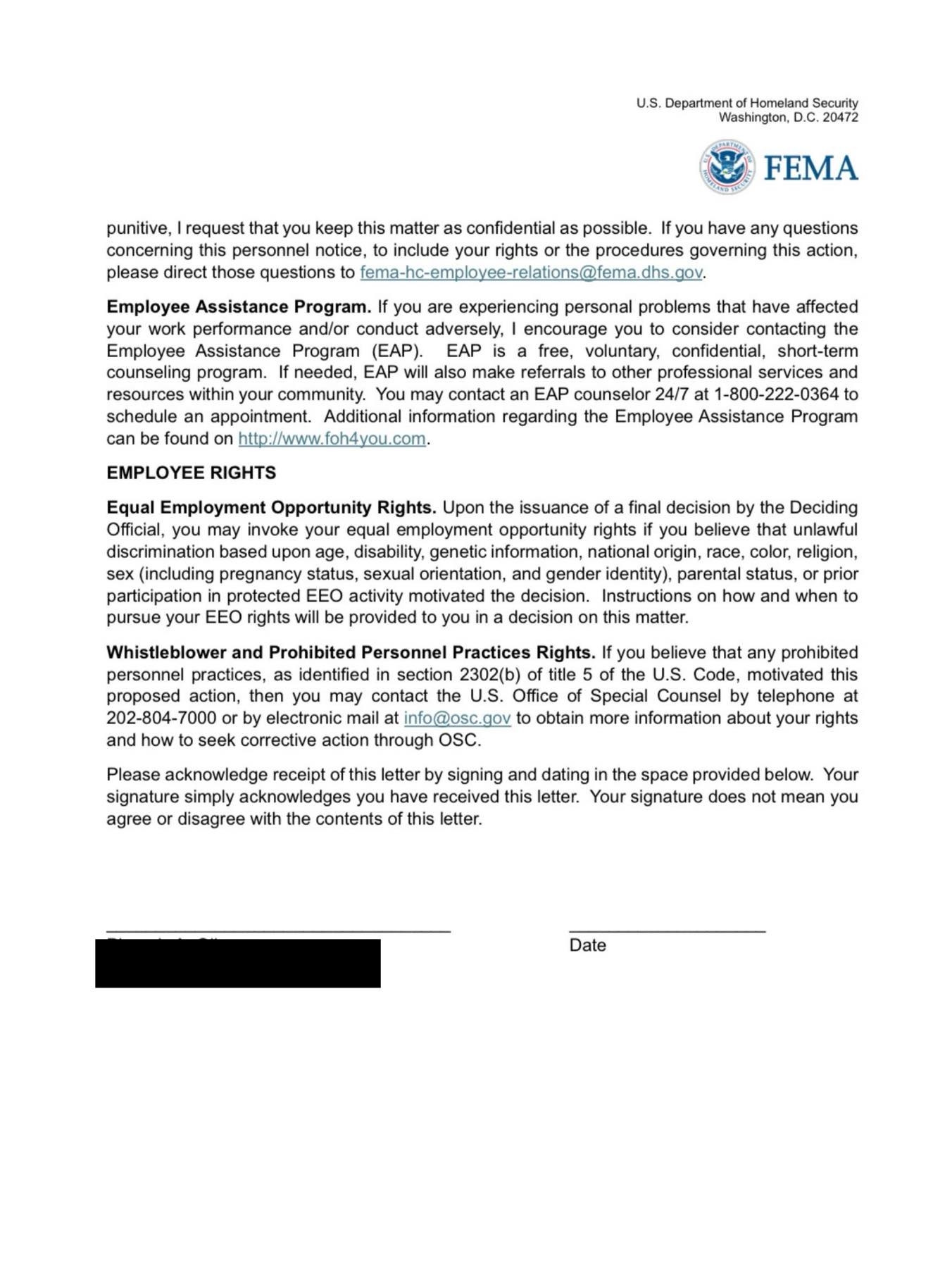 FEMA Memo Text
​MEMORANDUM
​Date: August 26, 2025
​To: All FEMA Employees in the affected regions and all members of the FEMA National Emergency Management Agency.
​From: Jay Bradley, Chief of Staff, FEMA. Joseph A. ... [rest of name is cut off] ..., Director, National Emergency Management Agency.
​Subj: Employee administrative leave and a further notice.
​Effective immediately, and continuing until further notice, you are being placed on administrative leave with pay and all benefits, including retirement, health and life insurance.
​You will be responsible for your time sheet regarding working and future pay periods.
​You may use your government issued cellular phone and tablet for personal use, but you will not have access to FEMAEMS facility, connect to FEMAEMS personnel, and like [sic] editor or your official capacity. Failure to comply will result in disciplinary action up to and including removal from federal service. You will continue to have access to your personal email, but you will not have access to FEMAEMS information or telecommunication systems including, but not limited to, your e-mail. You will have access to your voicemail, but do not retrieve or listen to any messages. You will have access to FEMAEMS facility, connect to FEMAEMS personnel, and like [sic] editor or your official capacity. Failure to comply will result in disciplinary action up to and including removal from federal service. If you need access to a FEMAEMS information or telecommunication systems to perform your duties, you must receive a written directive from your supervisor. You must contact your supervisor via telephone or e-mail only. Any violation of these rules will be viewed as an act of insubordination.
​You must provide a current home address, a current home phone number, a personal email address and phone number where you can be reached while you access to your FEMAEMS information or systems.
​You must not contact any FEMAEMS personnel until you receive a written directiv…