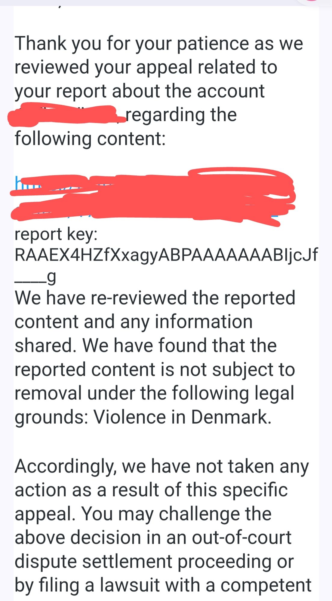 Screenshot from X where they say that they will not remove tweet, even if it is directly violating Danish law.