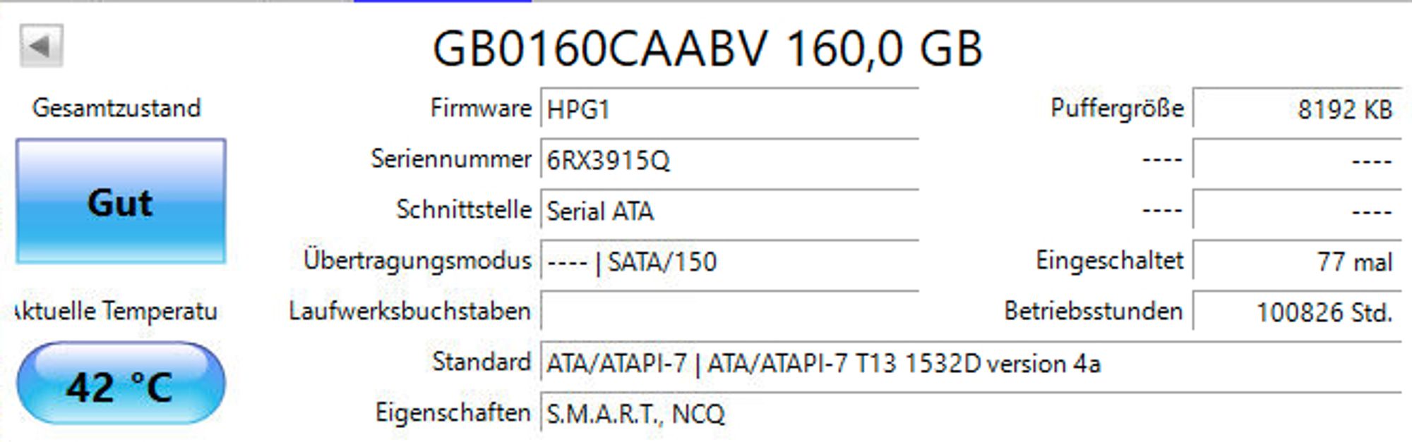 Technische Daten einer Festplatte die mich 11,5 Jahre begleitet hat