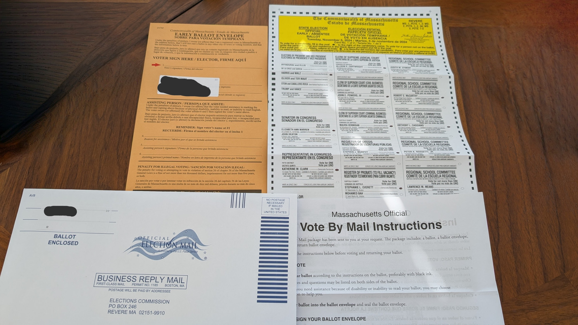 Image of my ballot and return envelope