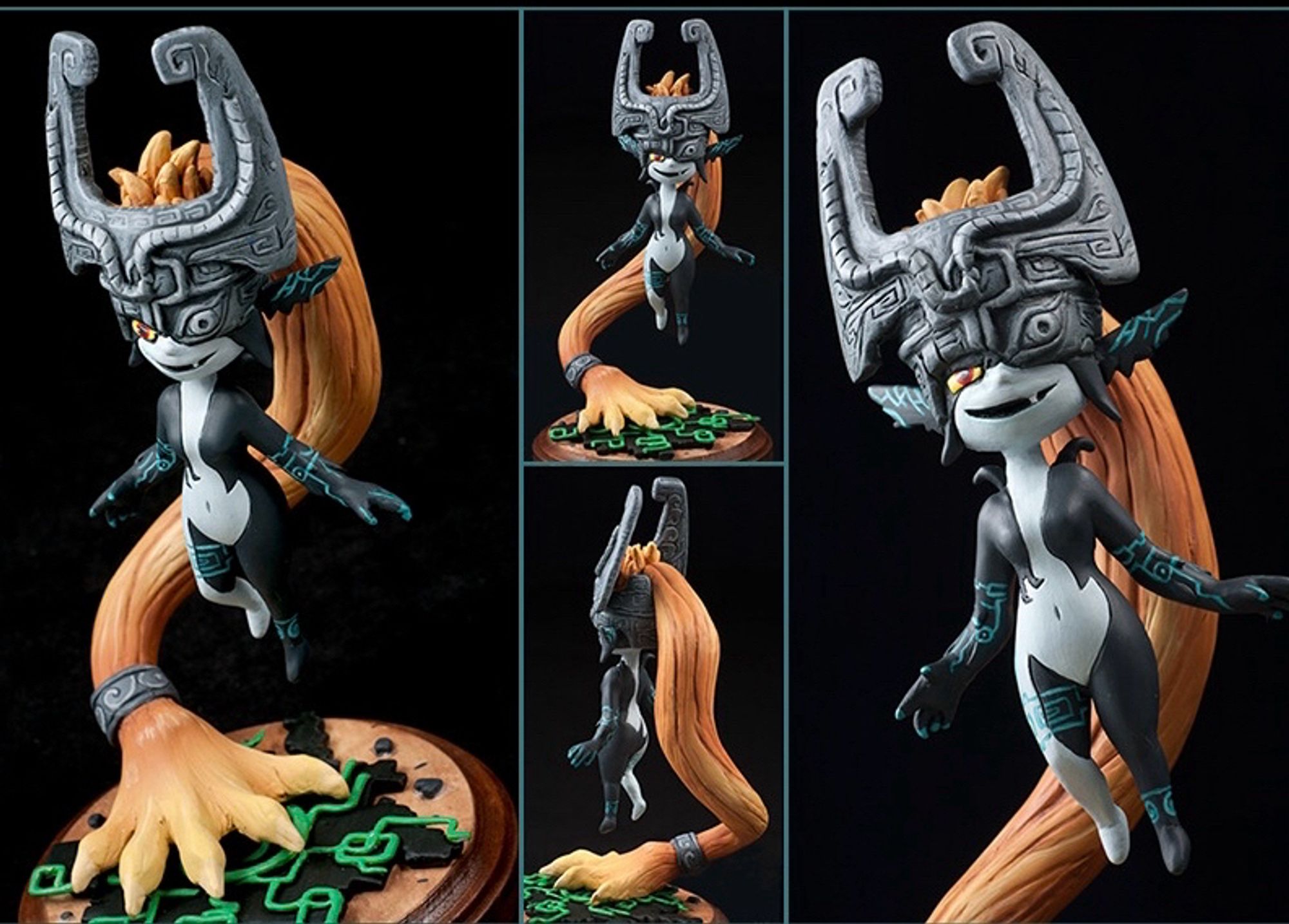 A sculpture of Midna. She is balanced by her orange hair that forms a hand on the base.