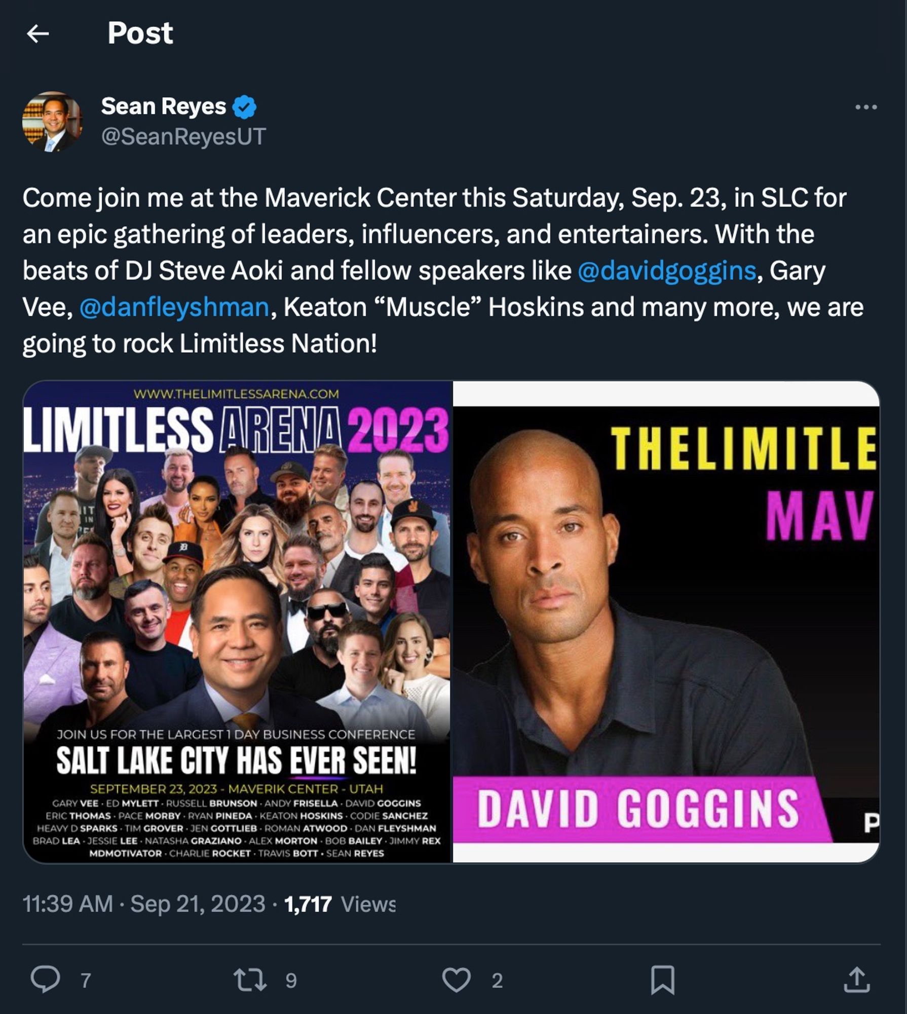 Image  left : mostly male redpill man-o-sphere influencers with the Atty General of Utah Sean reyes front & center with largest head shot. with an invite to a weird fan conference. Right: some retired Navy SEAL headlining the event also.