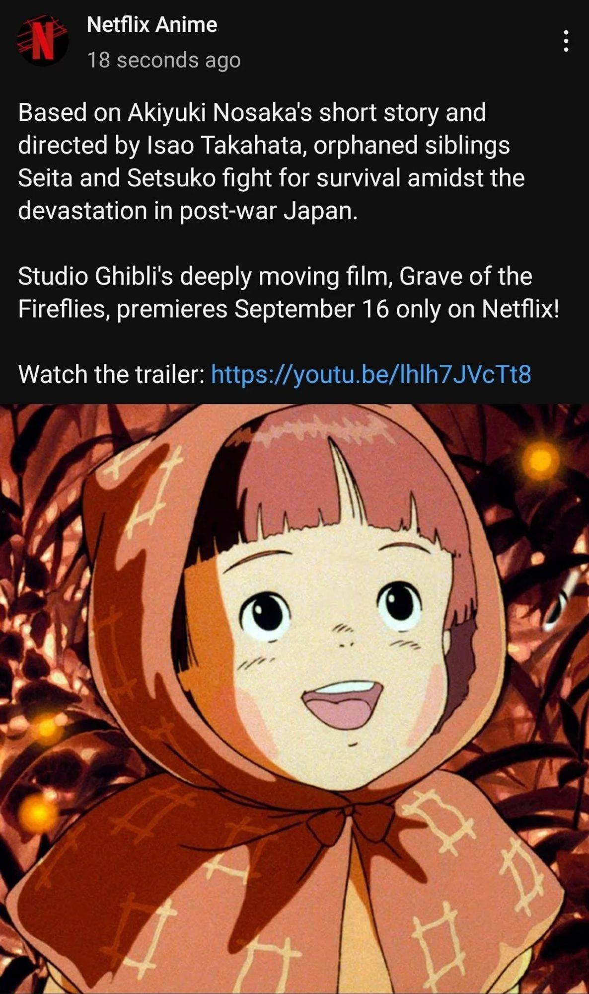 Grave of the Fireflies promo by Netflix