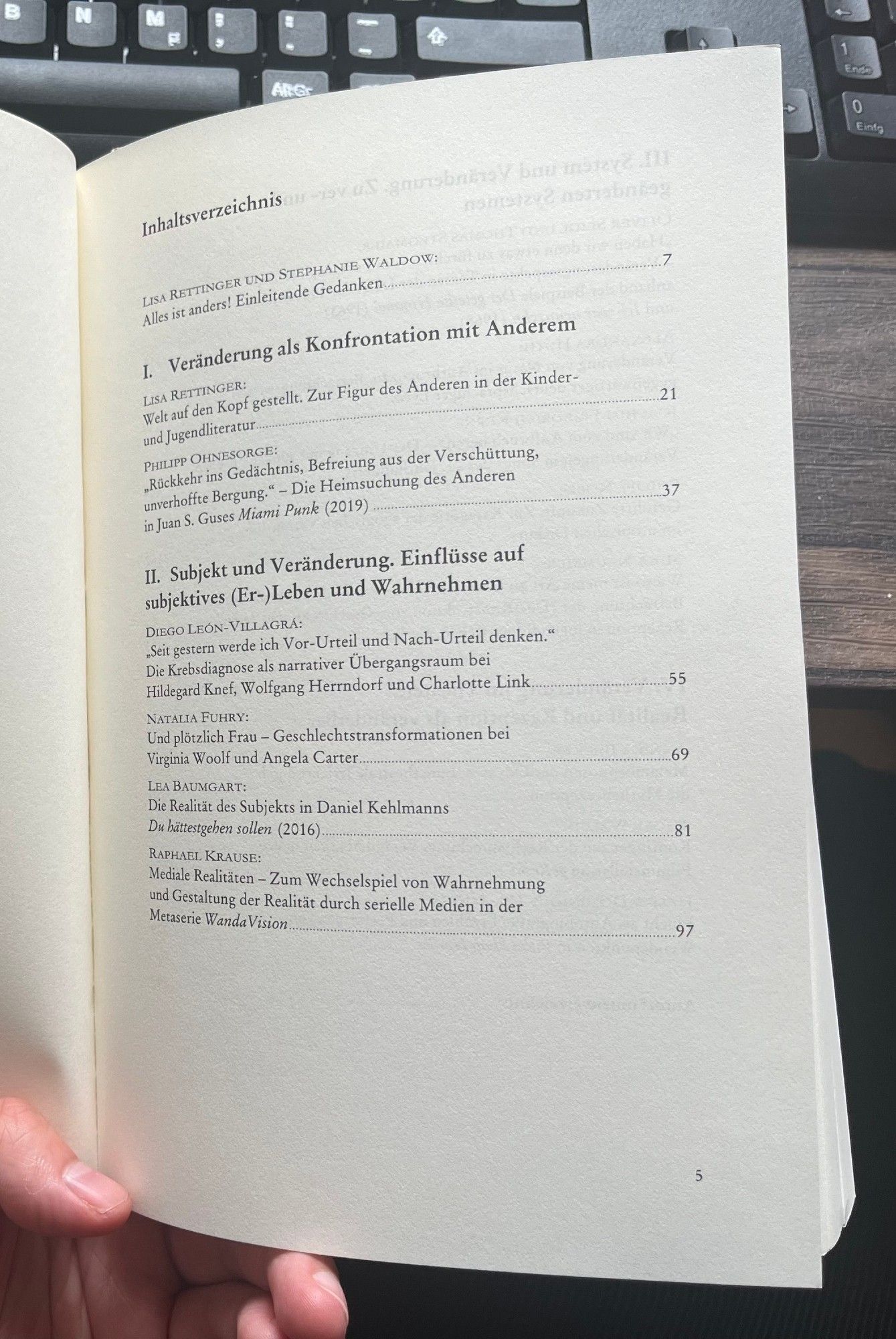 Inhaltsverzeichnis eines literaturwissenschaftlichen Sammelbandes, Seite 1