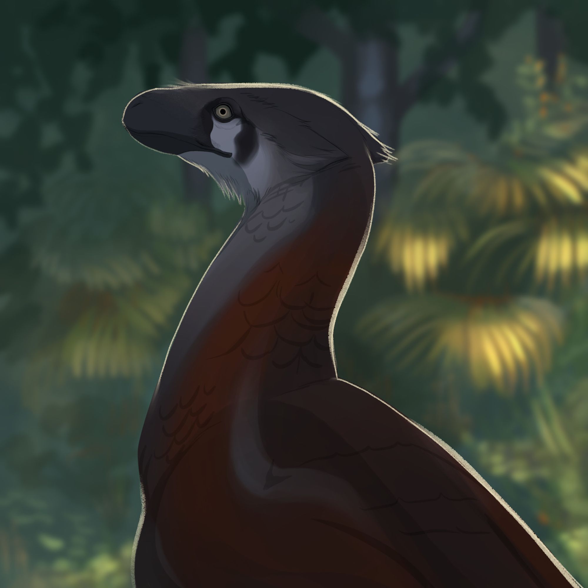 dromaeosaurus among a forest backdrop