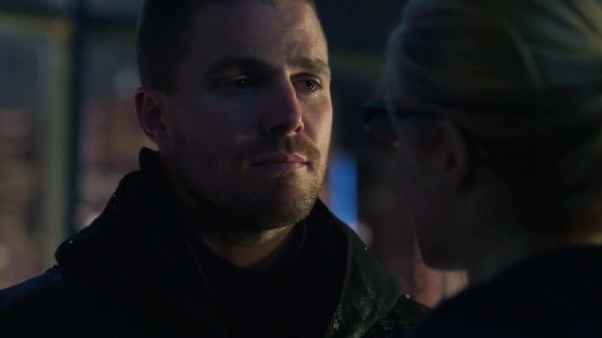 Still image of Olicity at the end of season 3. Oliver, as Al-Sah-Him, has changed. They look at each other softly, lost in their own bubble.We see Oliver's face.