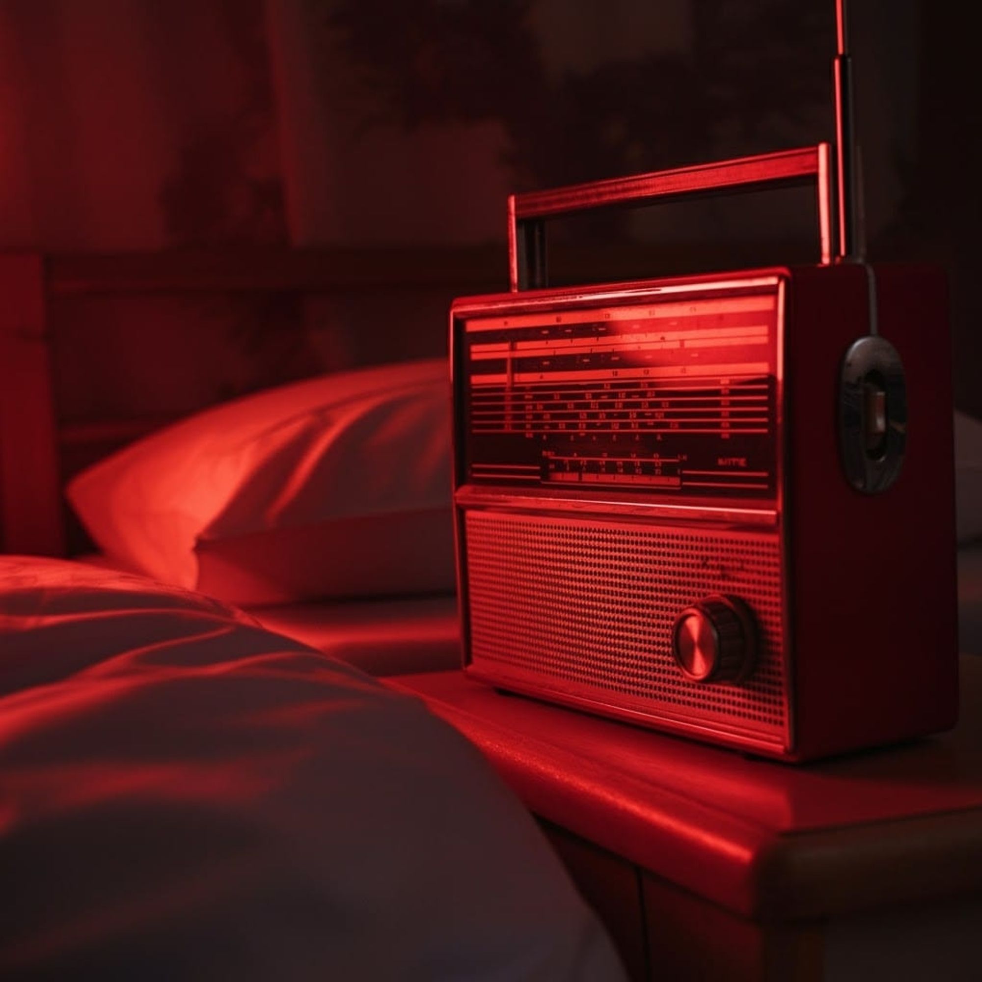 Bedside transistor radio lit red