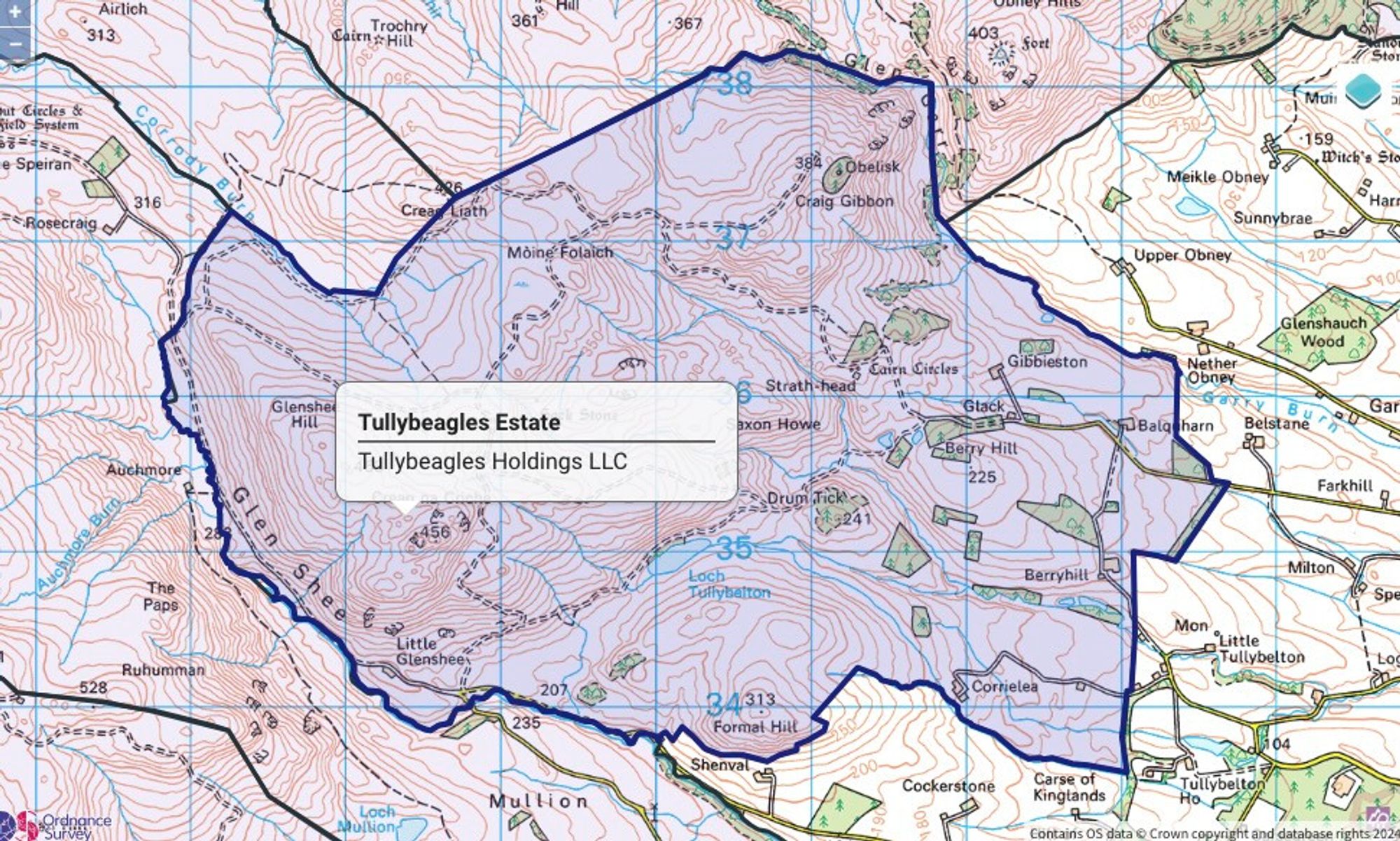 A map of Tullbeages Estate in Perthshire, Scotland