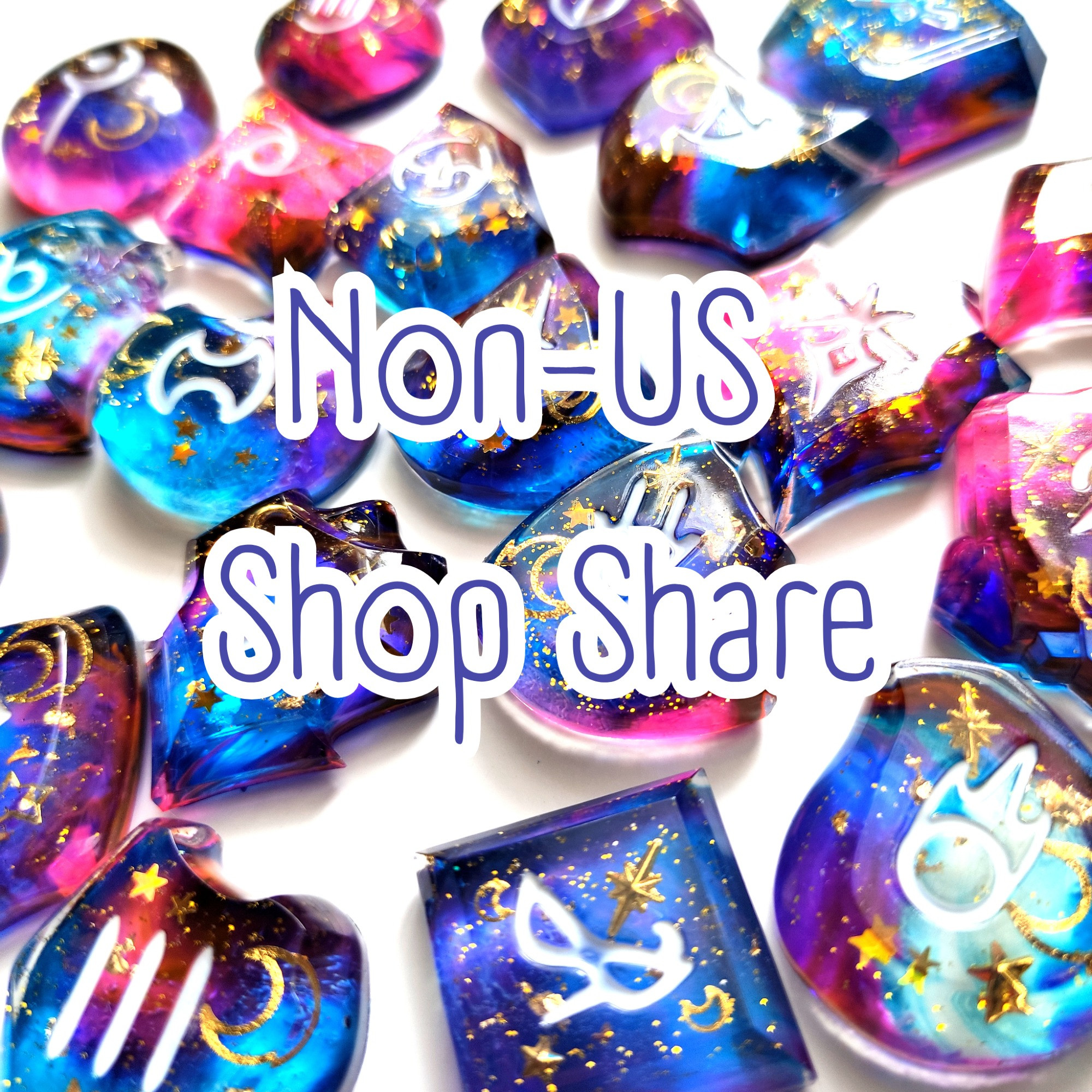 a picture of resin job stones with a text on top saying "Non-US shop share"