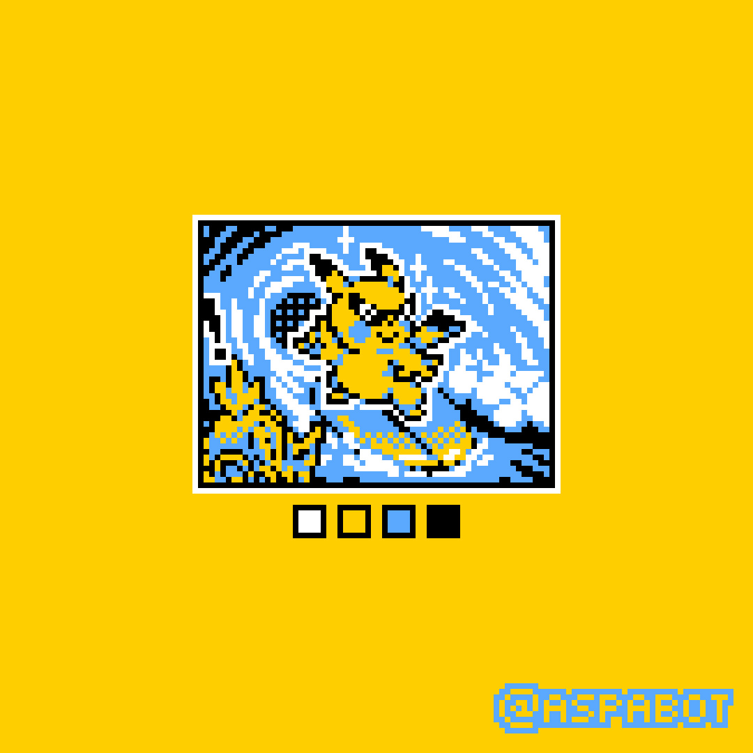 Pixel version of Surfing Pikachu portrait for PokemonTCG from GameBoy made by myself