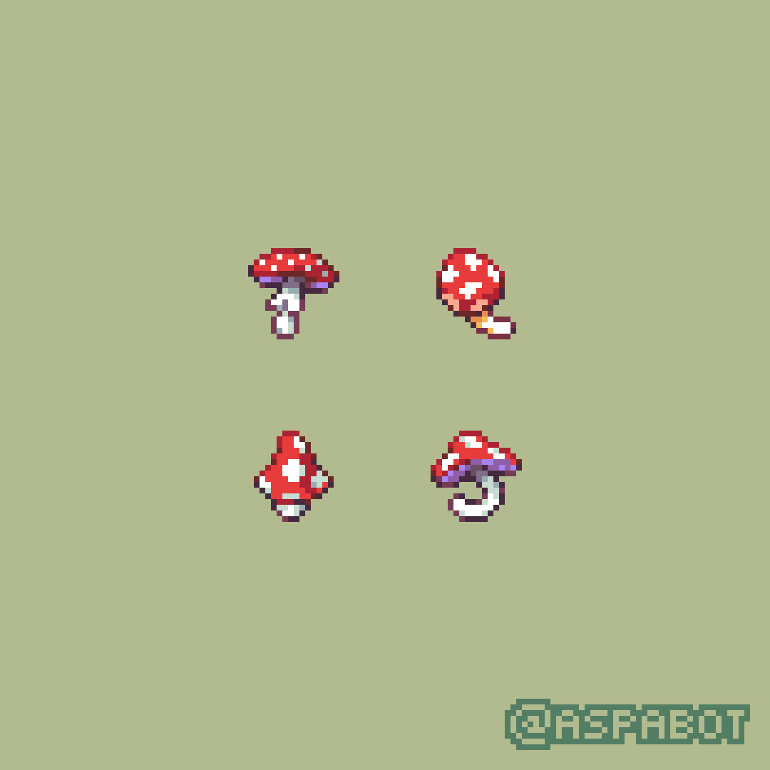 A set of 4 16px pixelart mushrooms icons