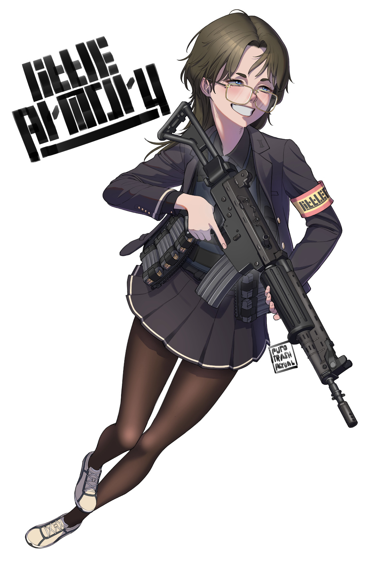 This was a submission for a contest held back in June by Little Armory and GENSEKI. It depicts an armed high school girl.