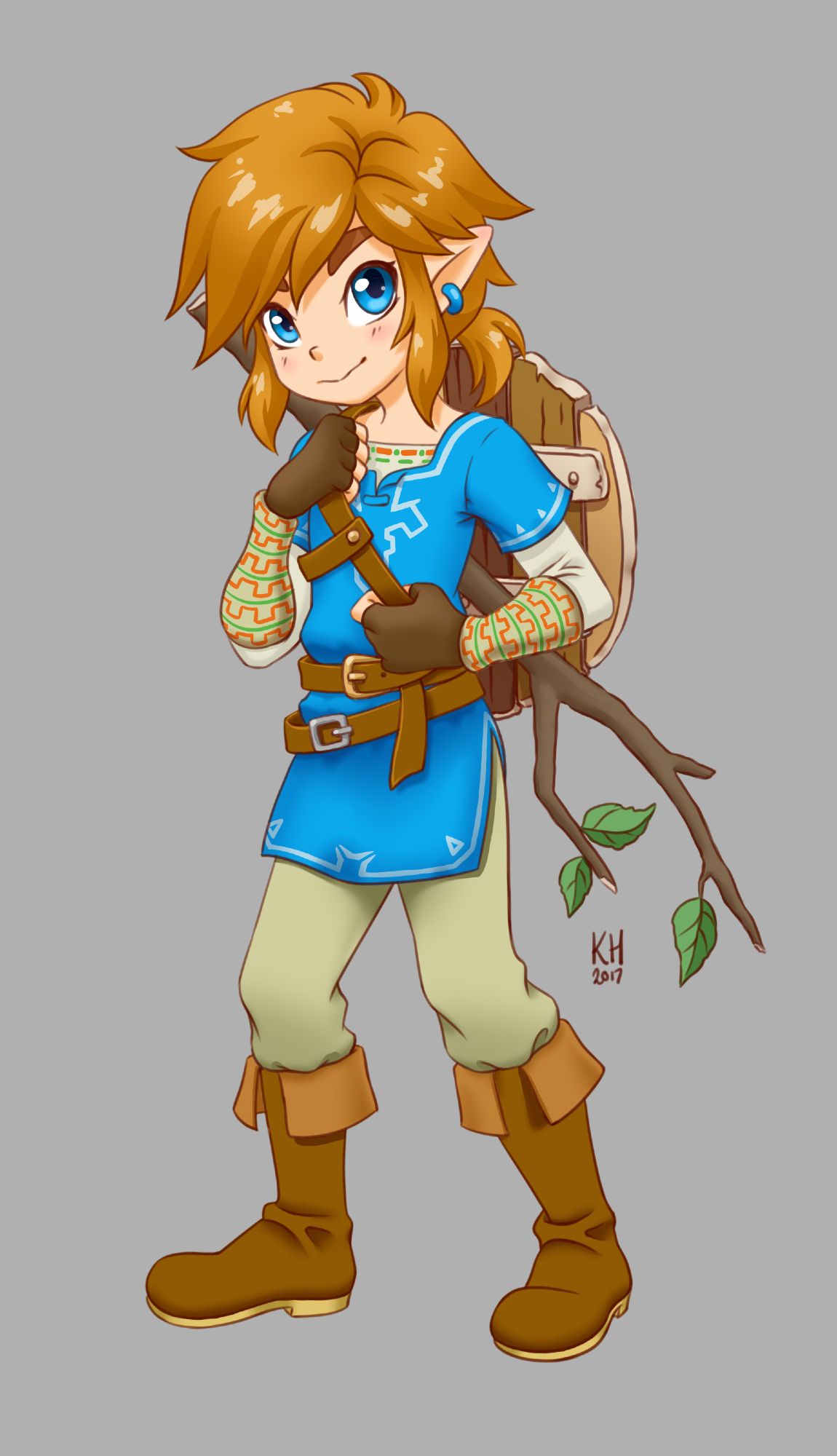 Link from Breath of the Wild as a kid with a stick and wooden pot lid as his sword and shield