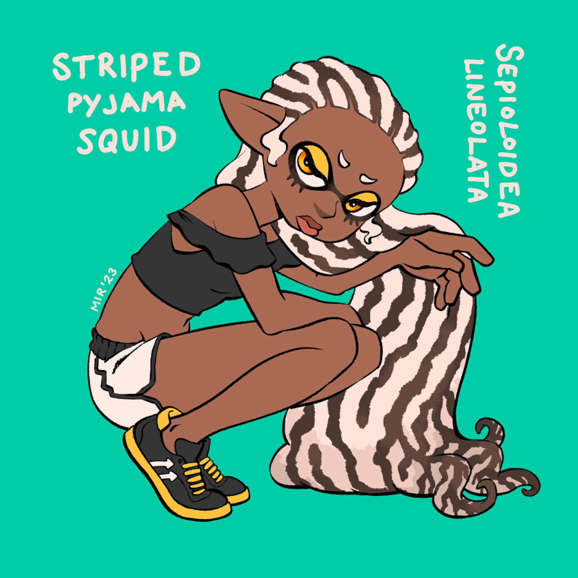 An original inkling girl modeled after the Striped Pyjama Squid