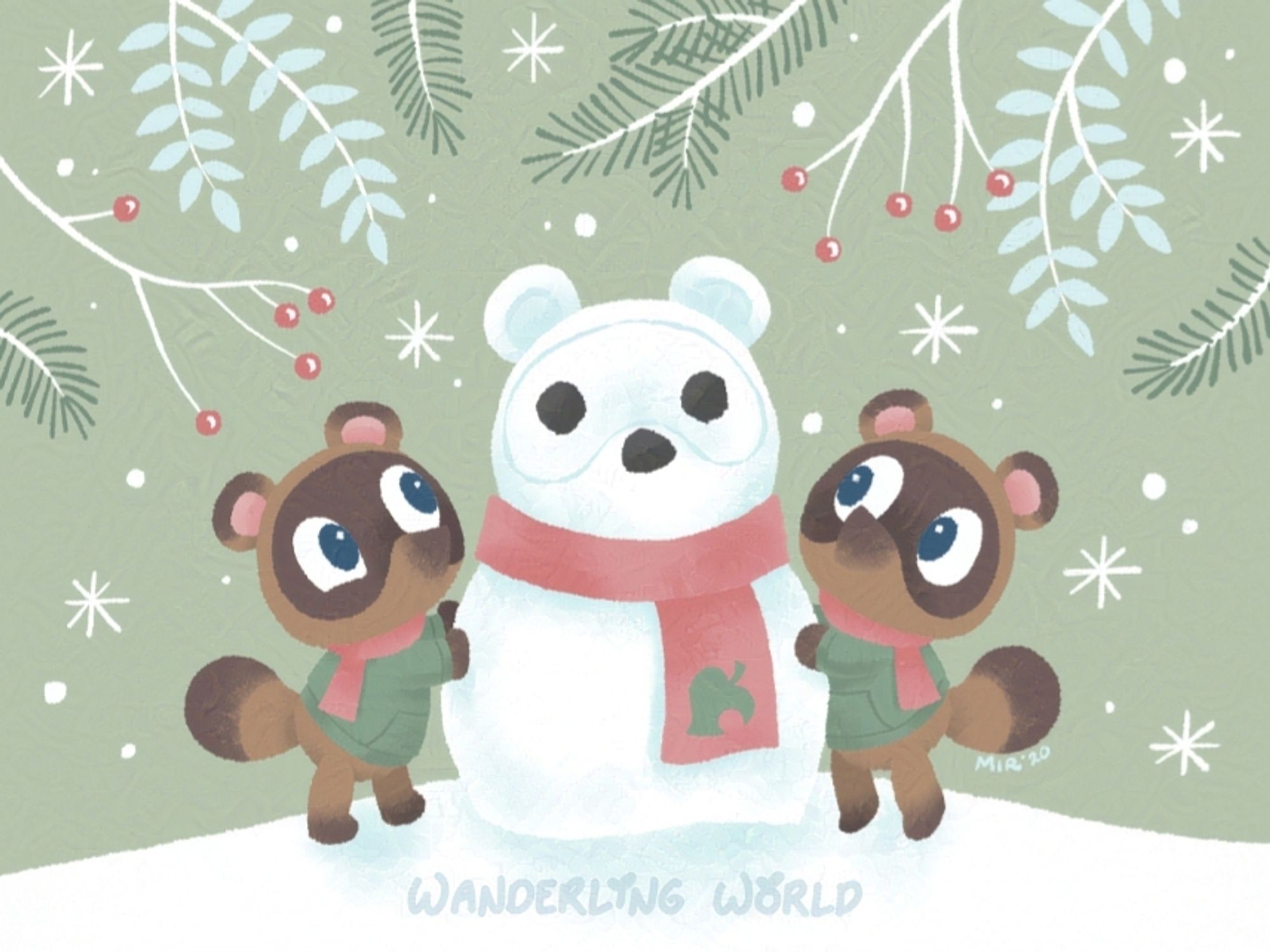 Timmy and Tommy Nook building a snow tanuki