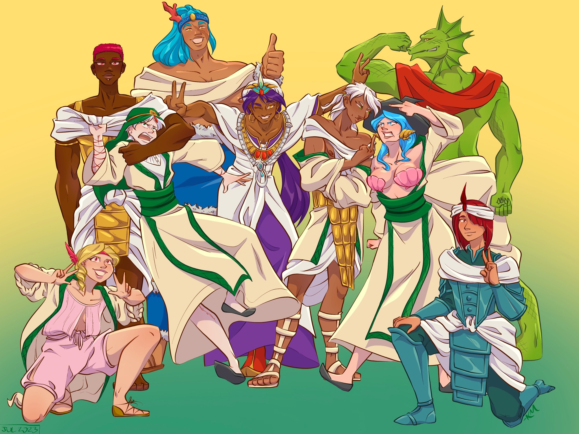 King Sinbad and the Eight Generals from Magi, all of them in goofy poses as if getting their group picture taken