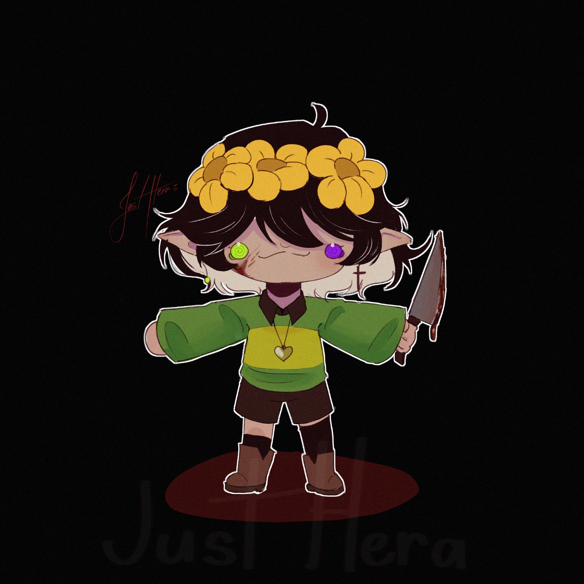 Mini Eu vestida de Chara de Undertale