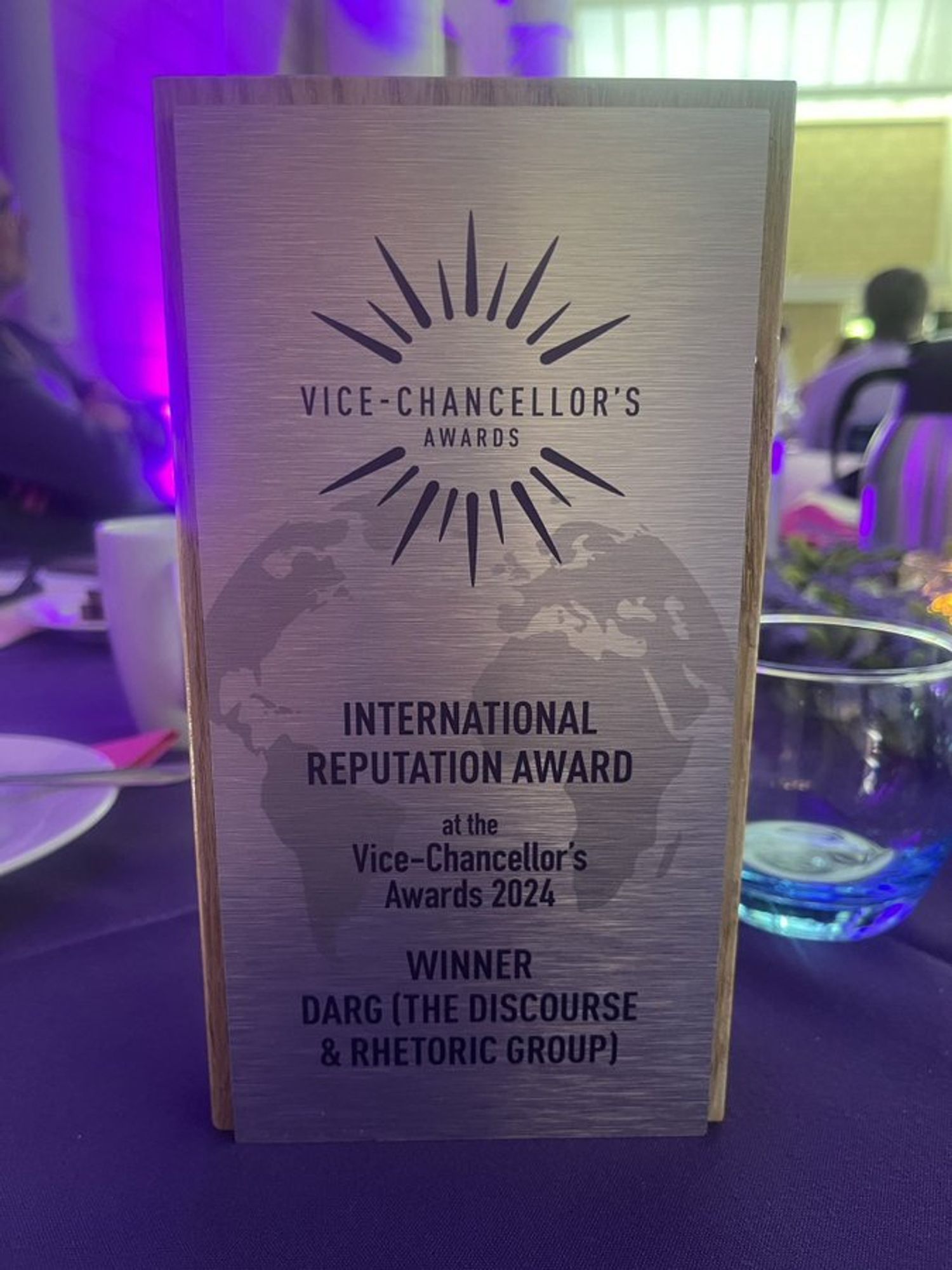 Photo of a Vice-Chancellor's awards certificate for international reputation