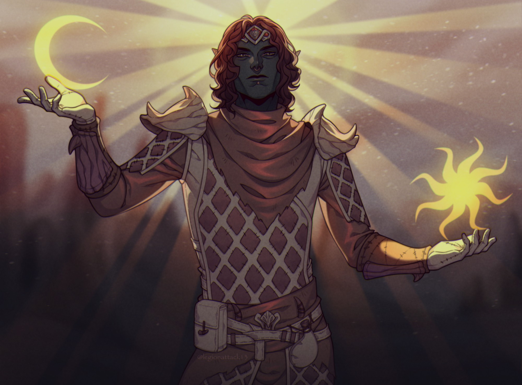 The Elder Scrolls Online OC - Selvil Rethan, holding both the moon and sun symbols of Azura.